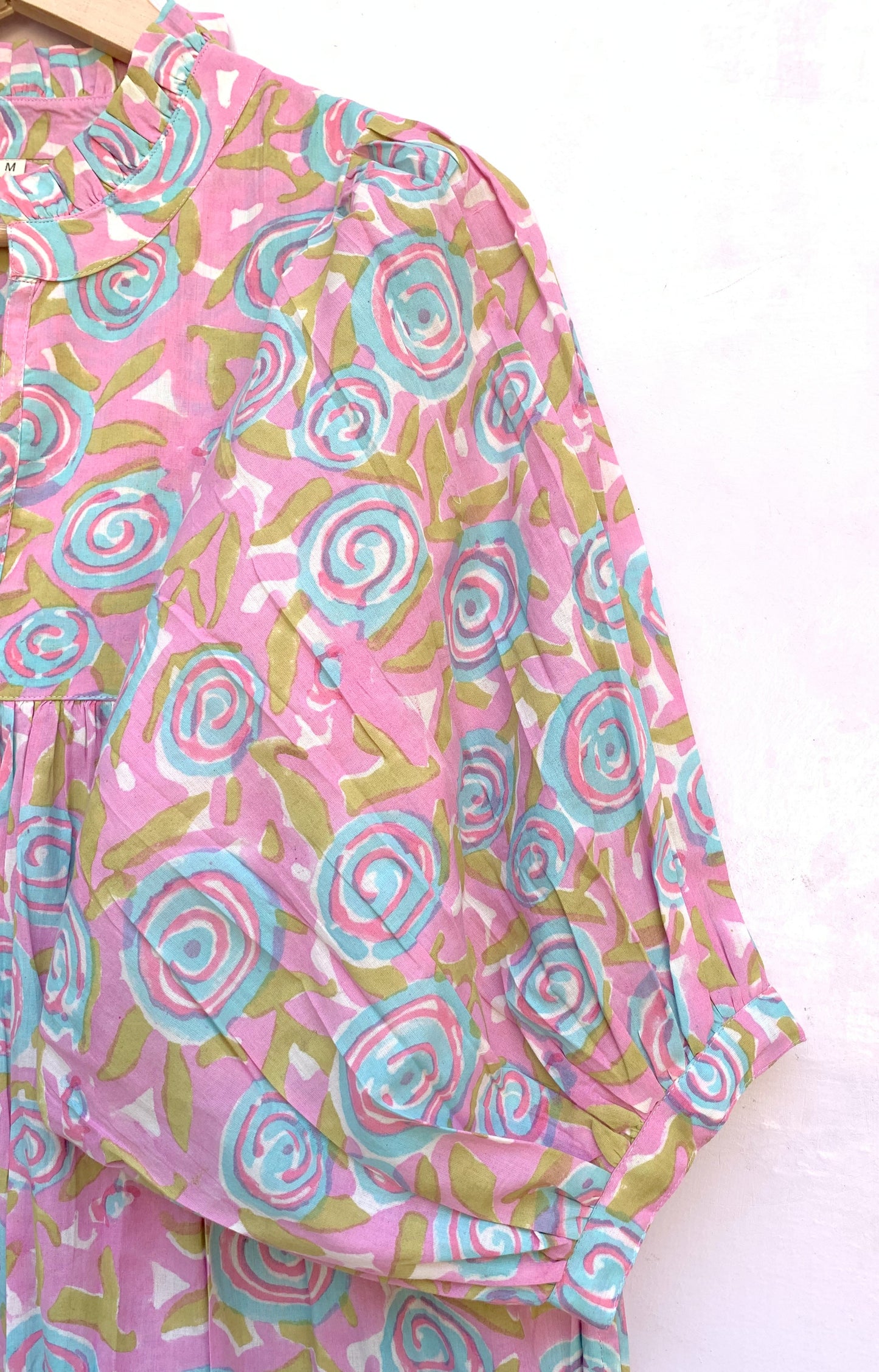 cotton pink blue floral hand block printed women's long maxi