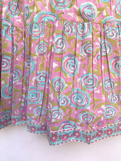 cotton pink blue floral hand block printed women's long maxi
