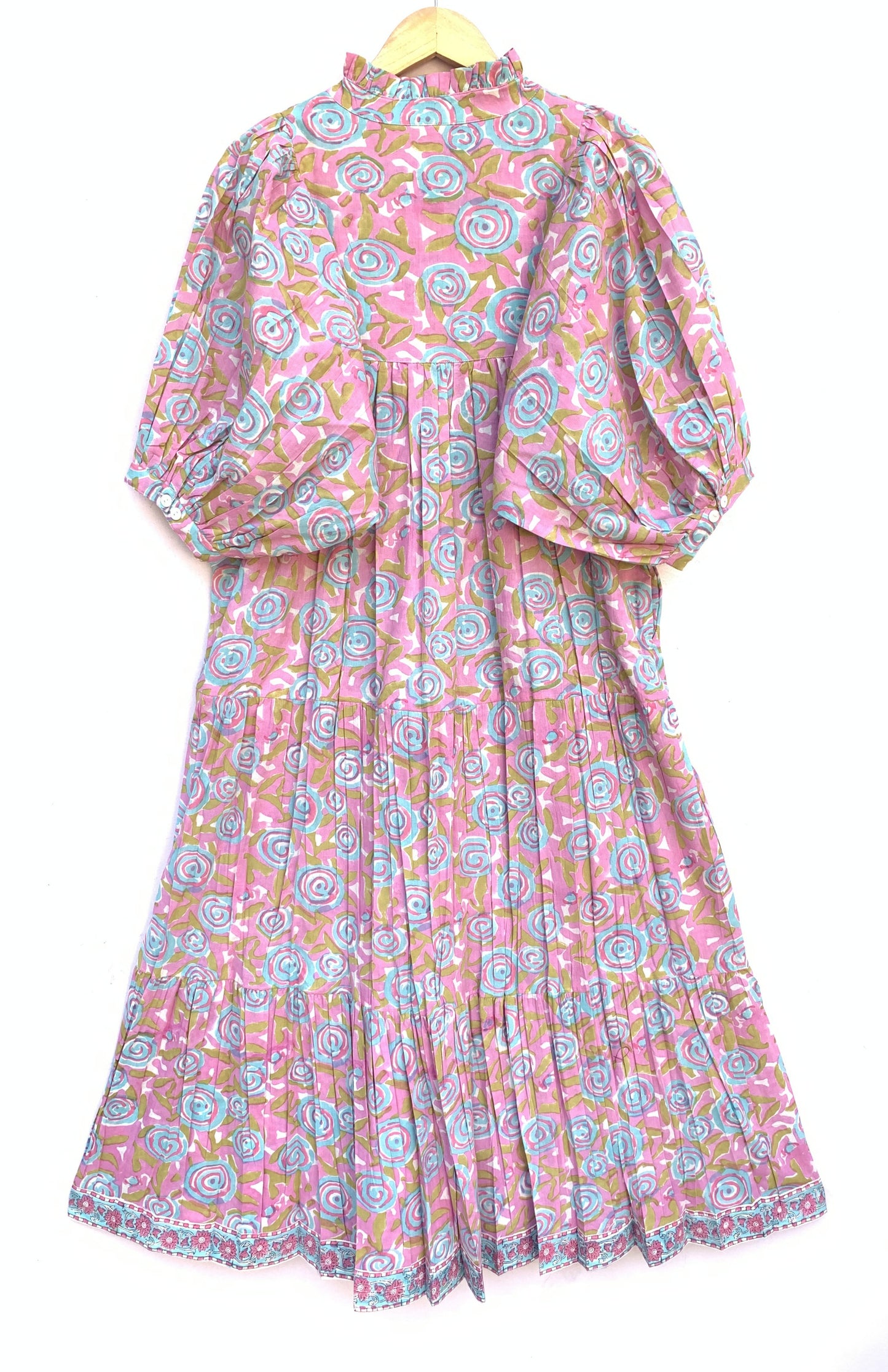 cotton pink blue floral hand block printed women's long maxi