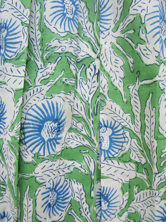 Green Floral Hand Block Printed Cotton Mini Dress – Boho Tassel Dress