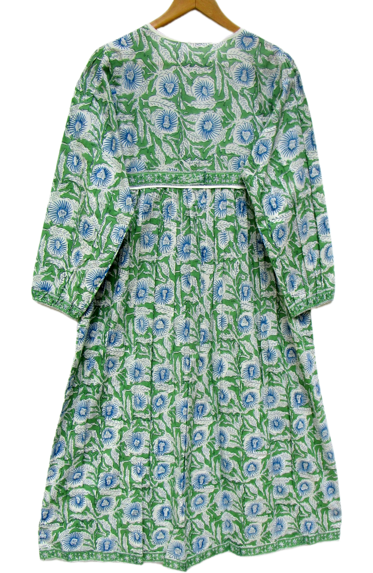Green Floral Hand Block Printed Cotton Mini Dress – Boho Tassel Dress