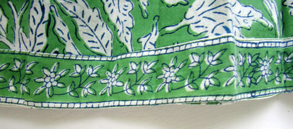 Green Floral Hand Block Printed Cotton Sleeveless Maxi Dress – Boho Tassel Tiered Dress