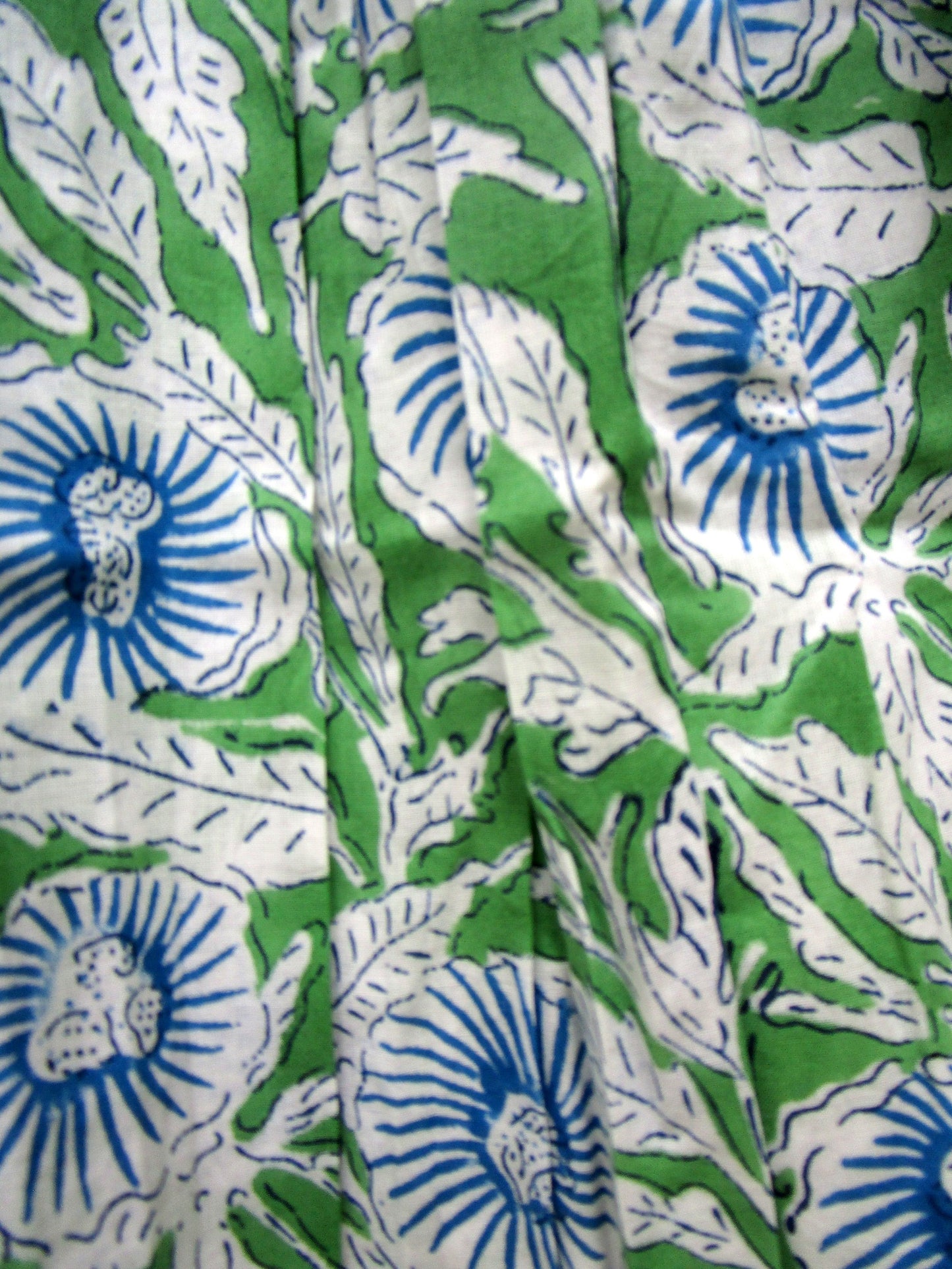 Green Floral Hand Block Printed Cotton Maxi Dress – Boho Tassel Tunic Dress