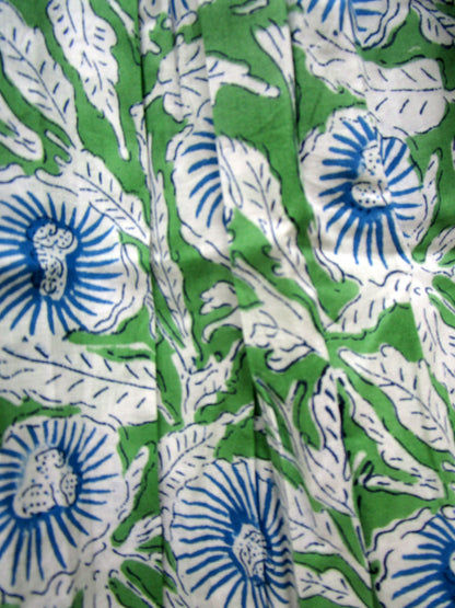 Green Floral Hand Block Printed Cotton Maxi Dress – Boho Tassel Tunic Dress