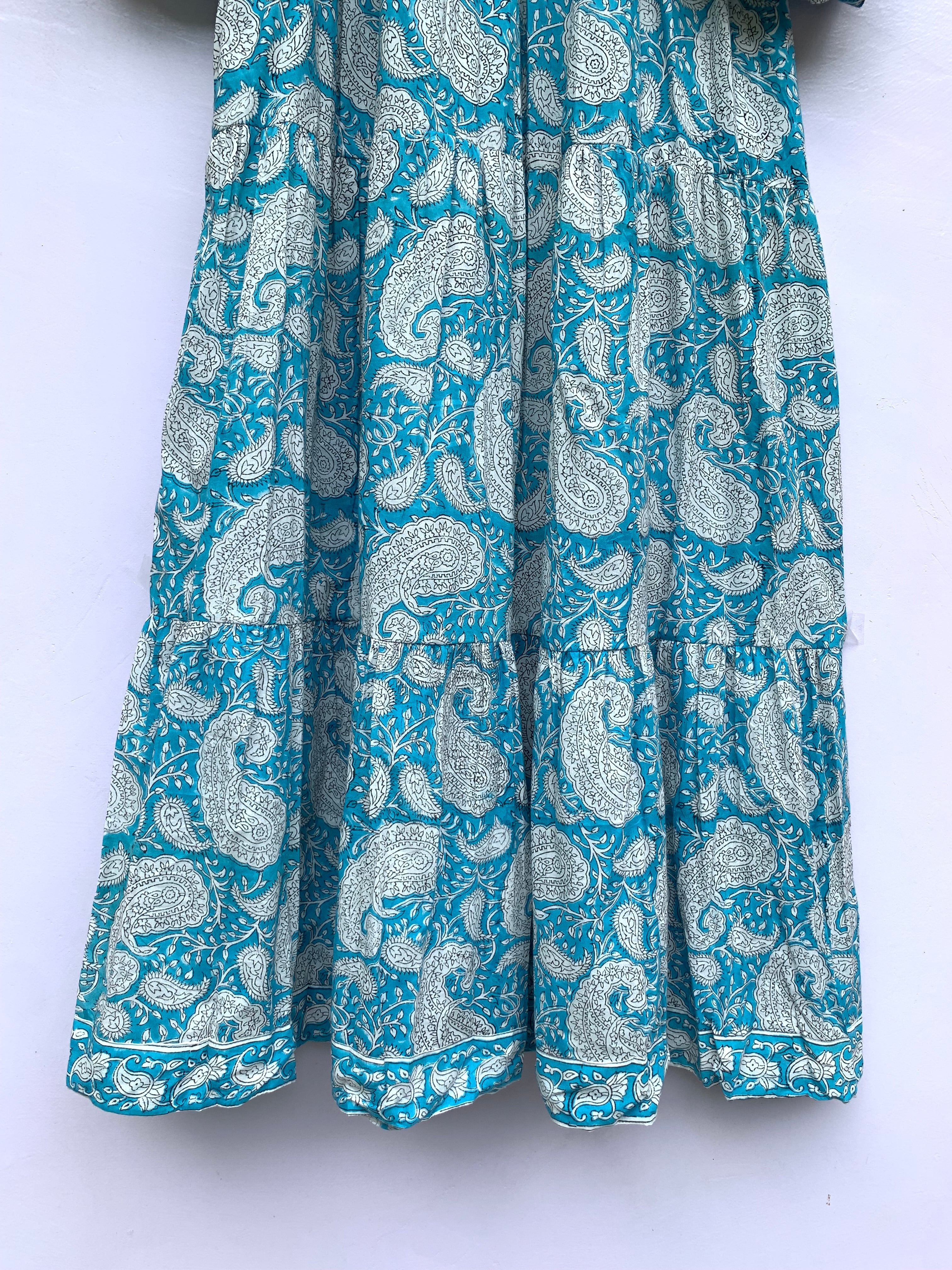 blue paisley screen printed bohemian maxi gown