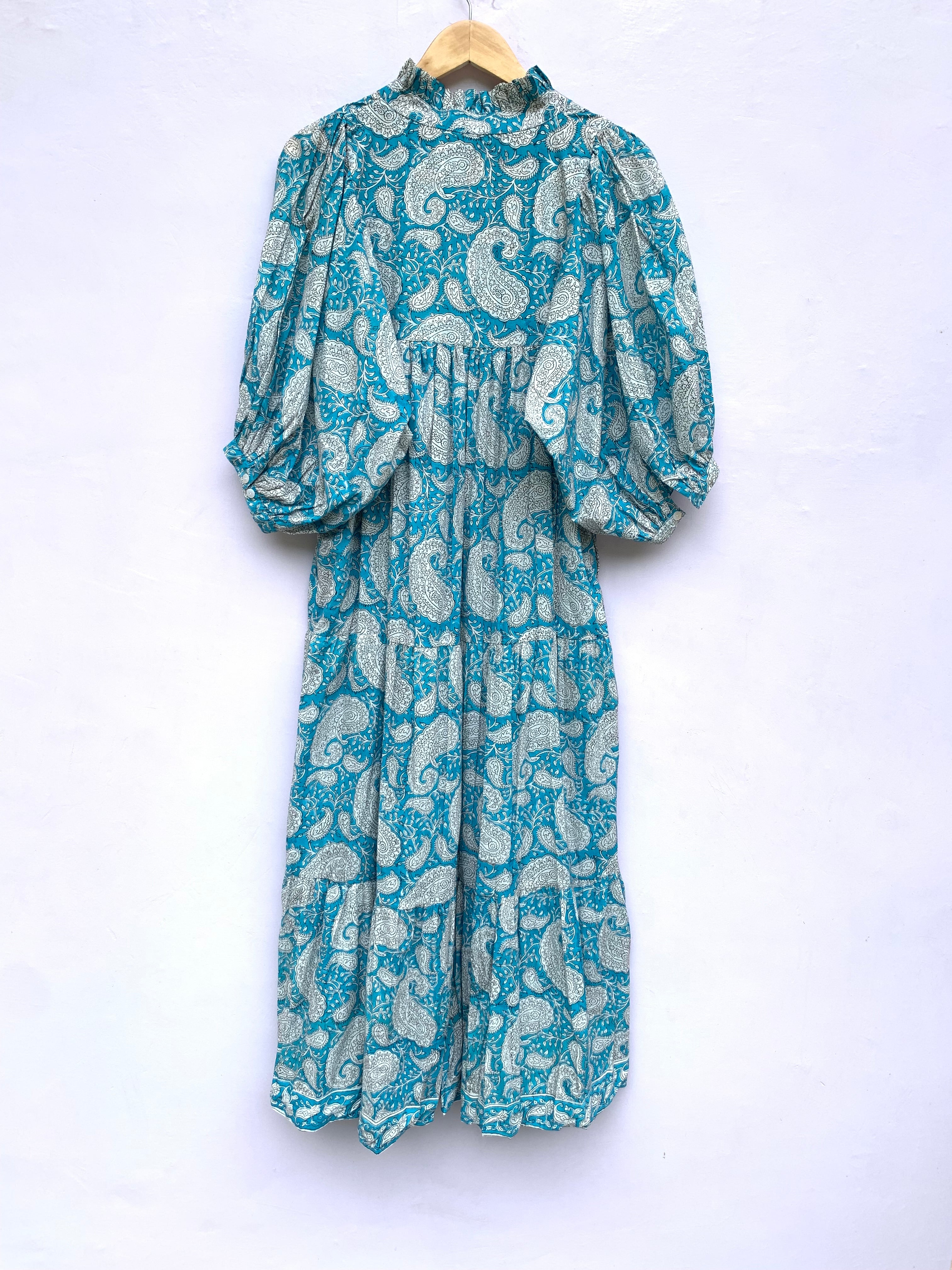 blue paisley screen printed bohemian maxi gown