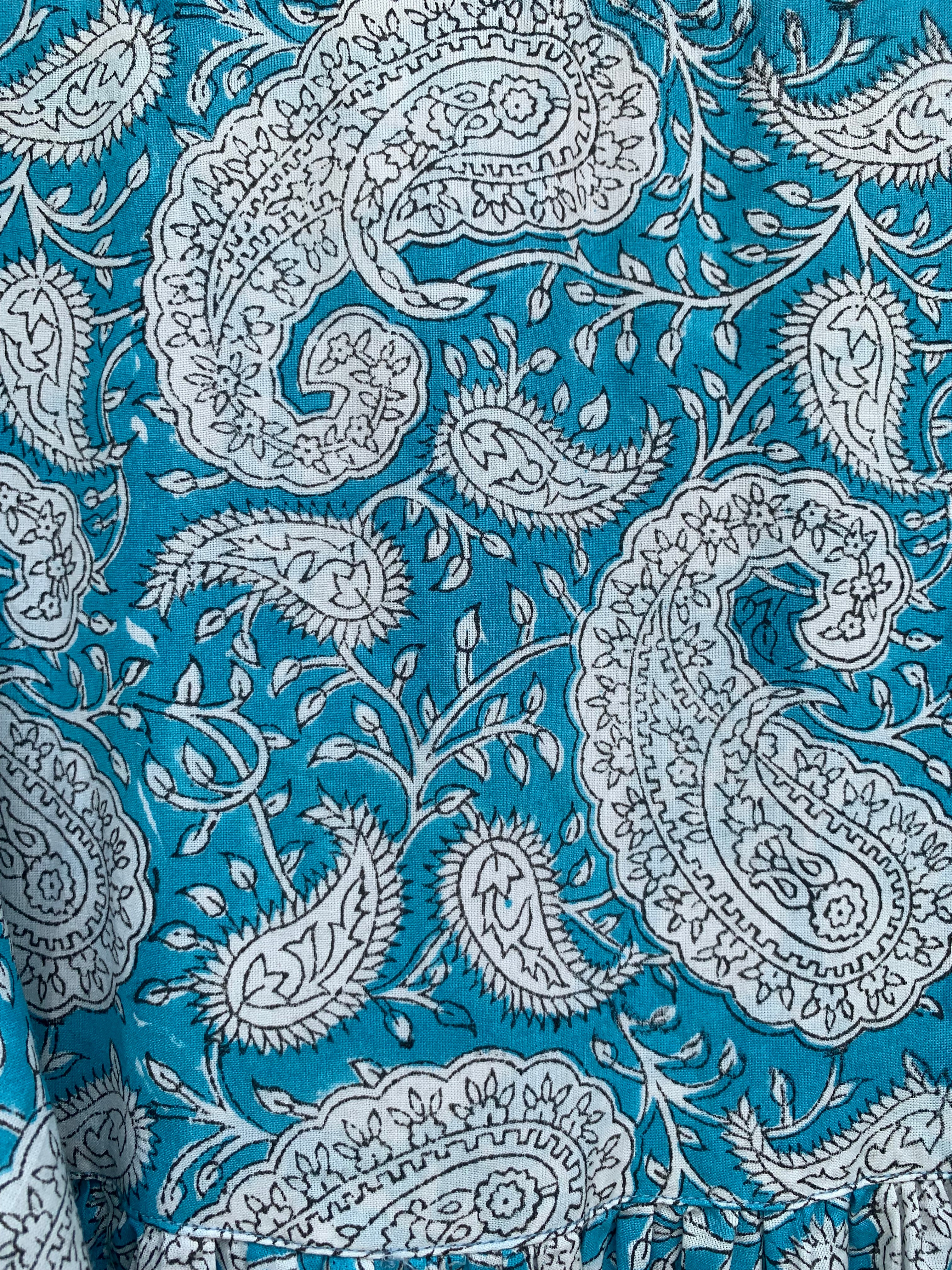 blue paisley screen printed bohemian maxi gown