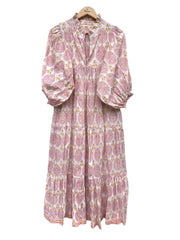 baby pink geometrical floral block printed maxi