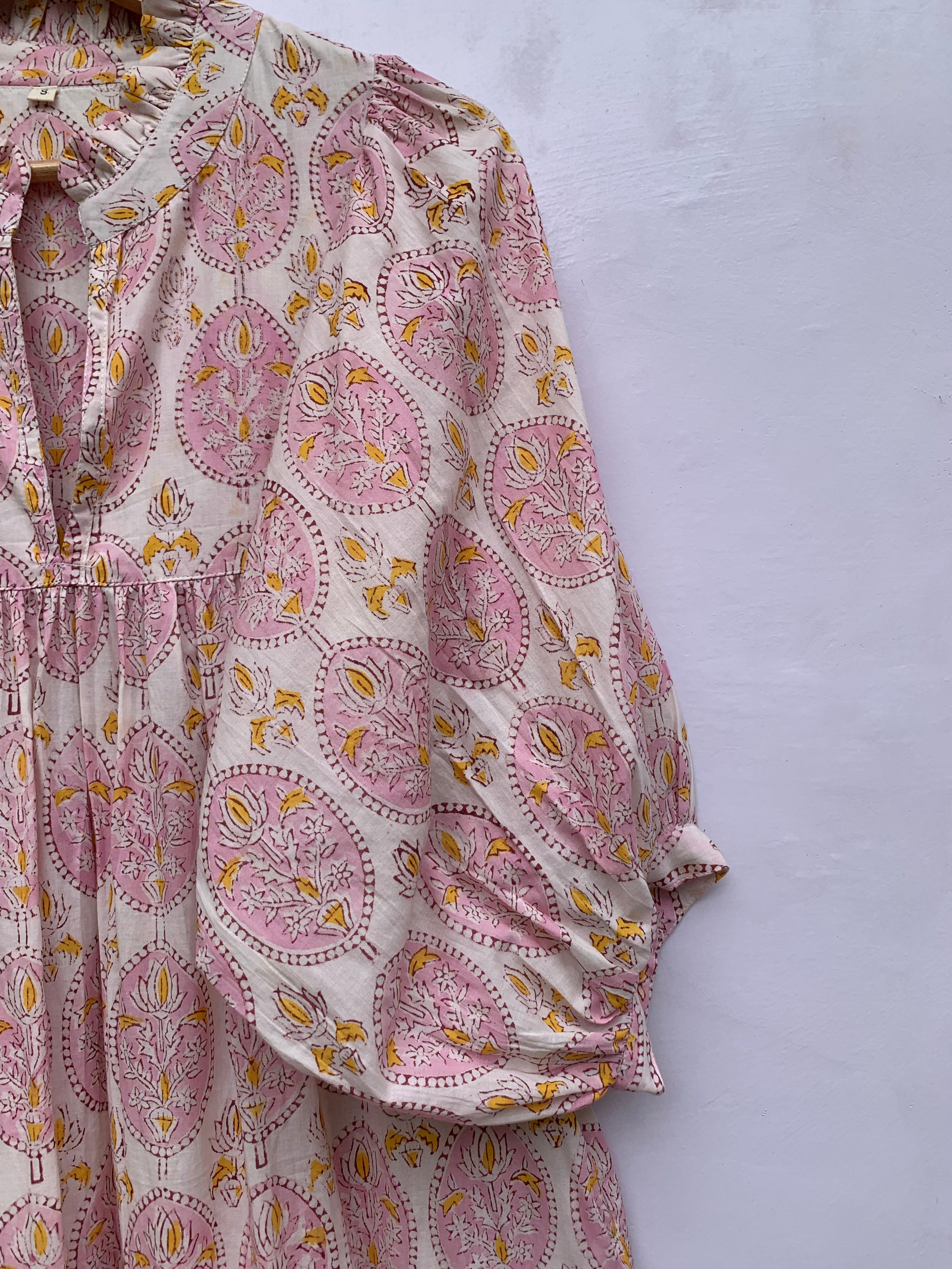 baby pink geometrical floral block printed maxi