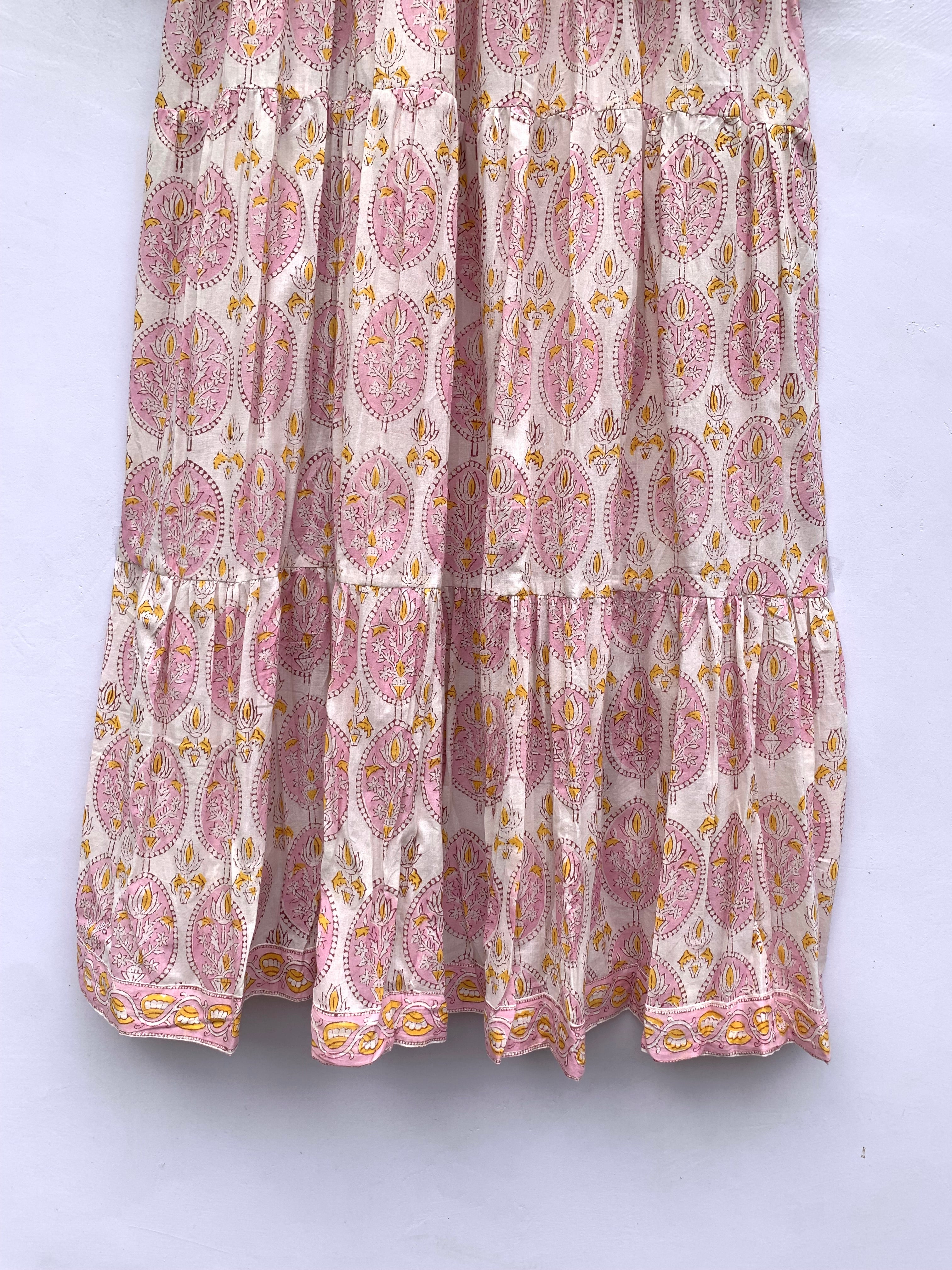 baby pink geometrical floral block printed maxi