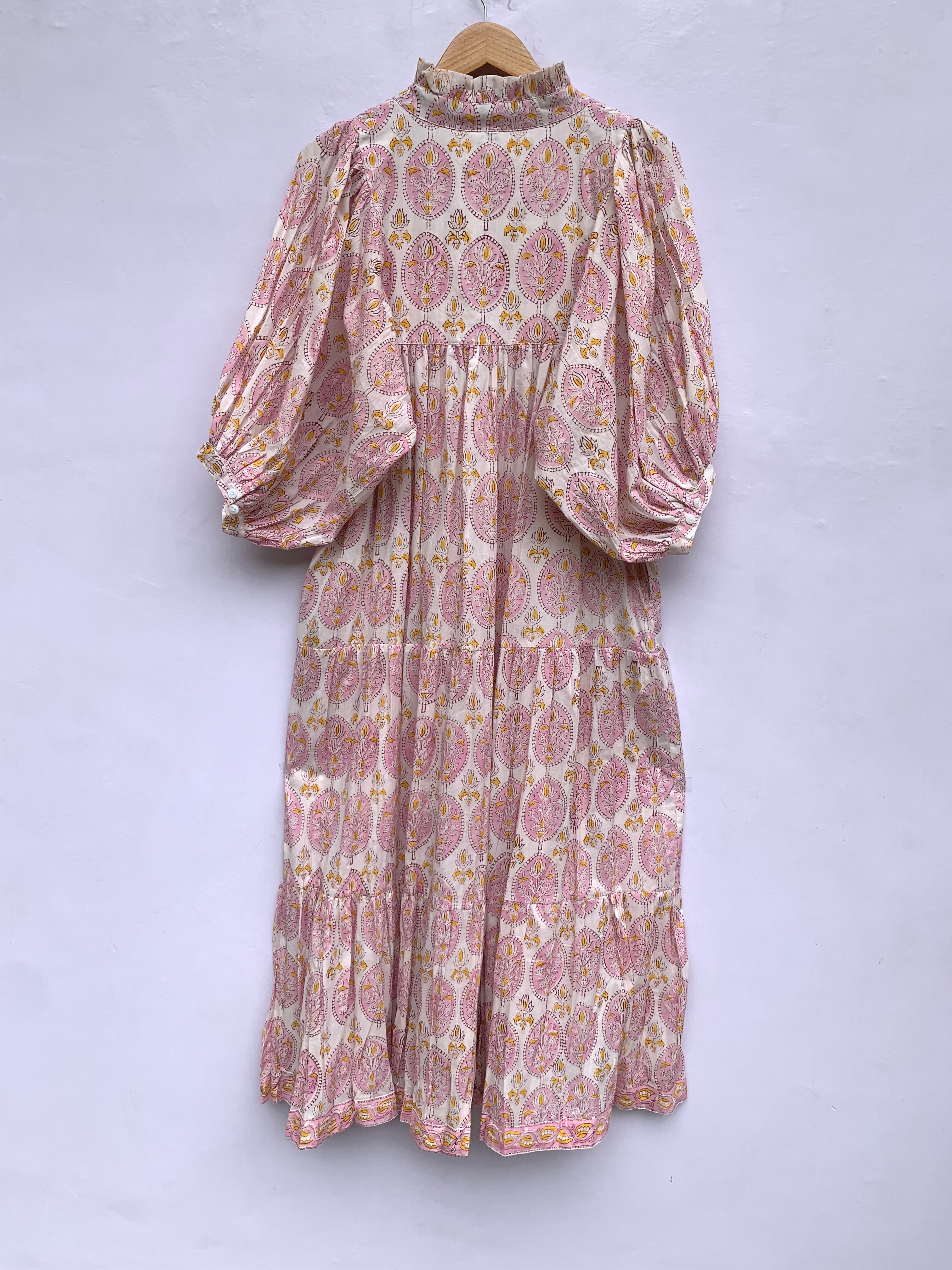 baby pink geometrical floral block printed maxi