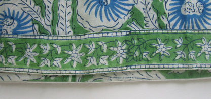 Green Floral Hand Block Printed Cotton Maxi Dress – Boho V-Neck Tassel Dress