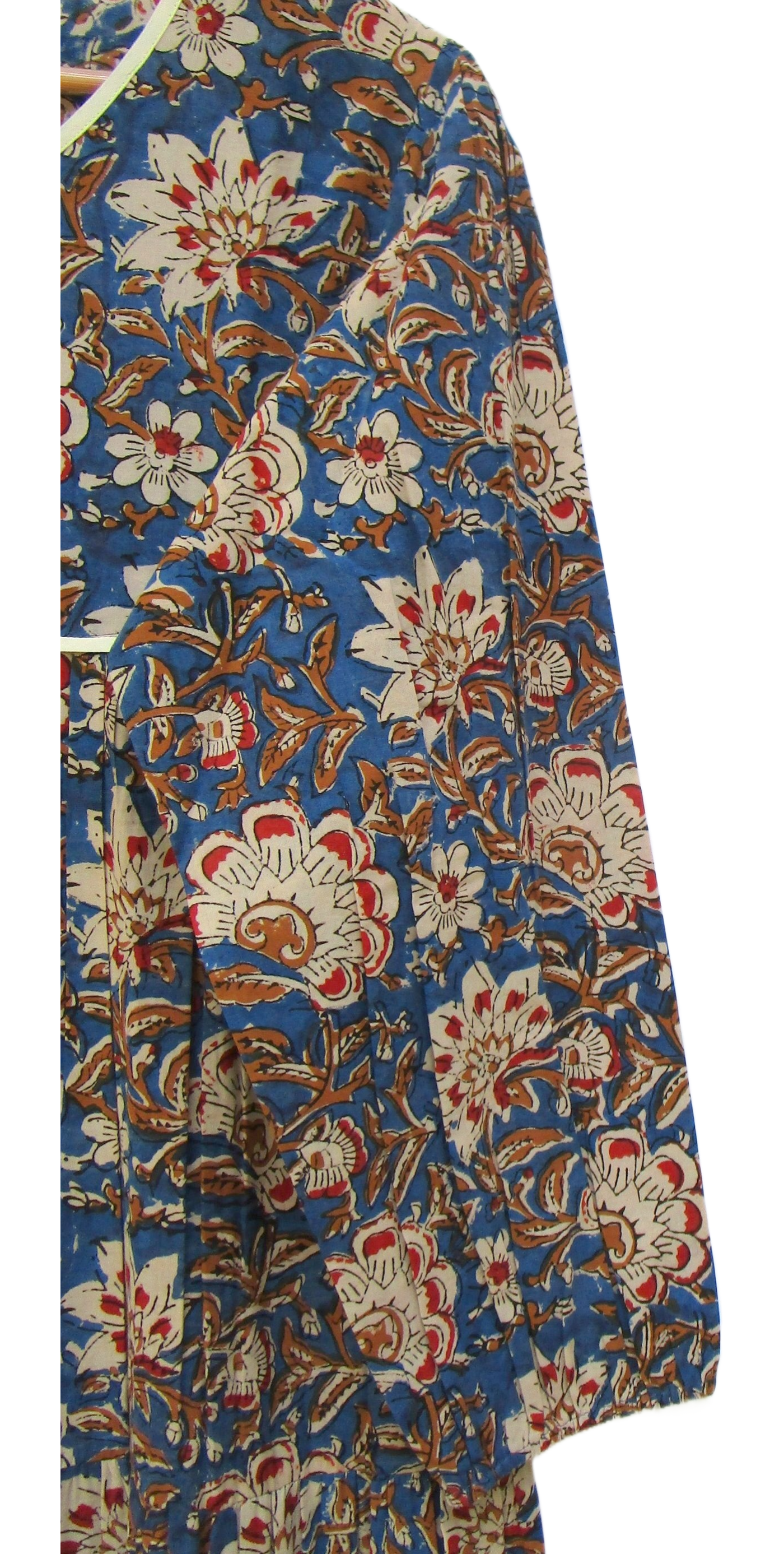 Indigo Blue Bagru Hand Block Print Cotton Dress – Boho Tassel Tie Tiered Maxi Dress