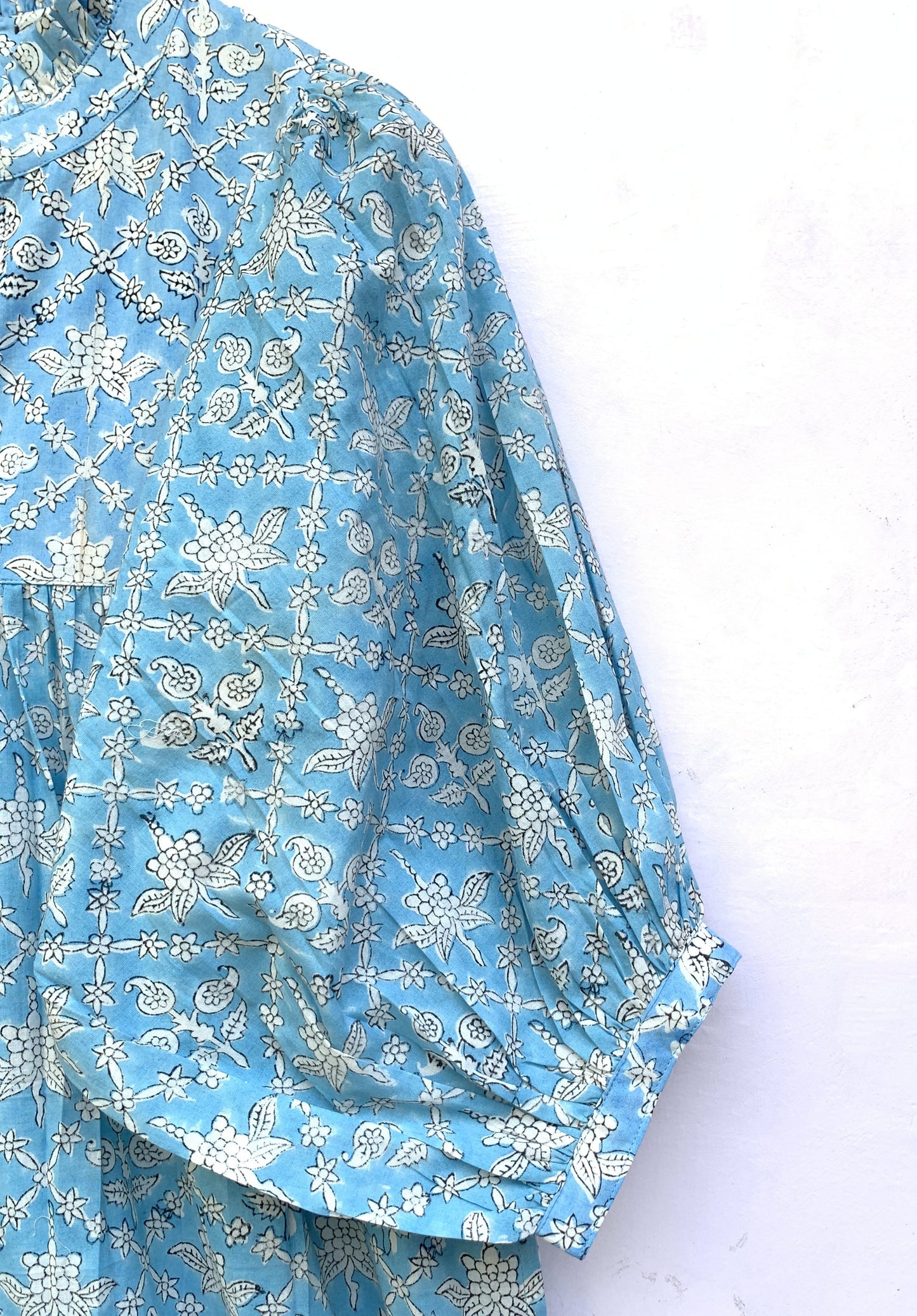summer cotton blue floral pattern block printed women's maxi dress