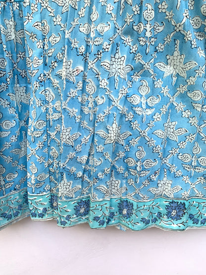 summer cotton blue floral pattern block printed women's maxi dress