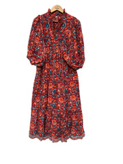 deep red orange floral block printed maxi dress