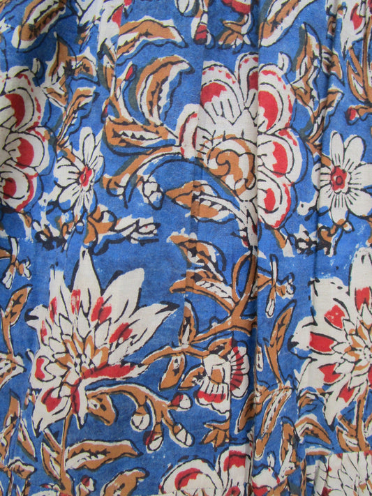 Indigo Blue Bagru Hand Block Print Cotton Dress – Boho Tassel Tie Tiered Maxi Dress