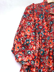 deep red orange floral block printed maxi dress