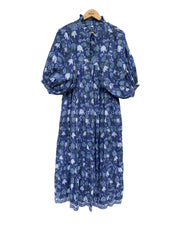 ethnic floral block printed blue maxi dress