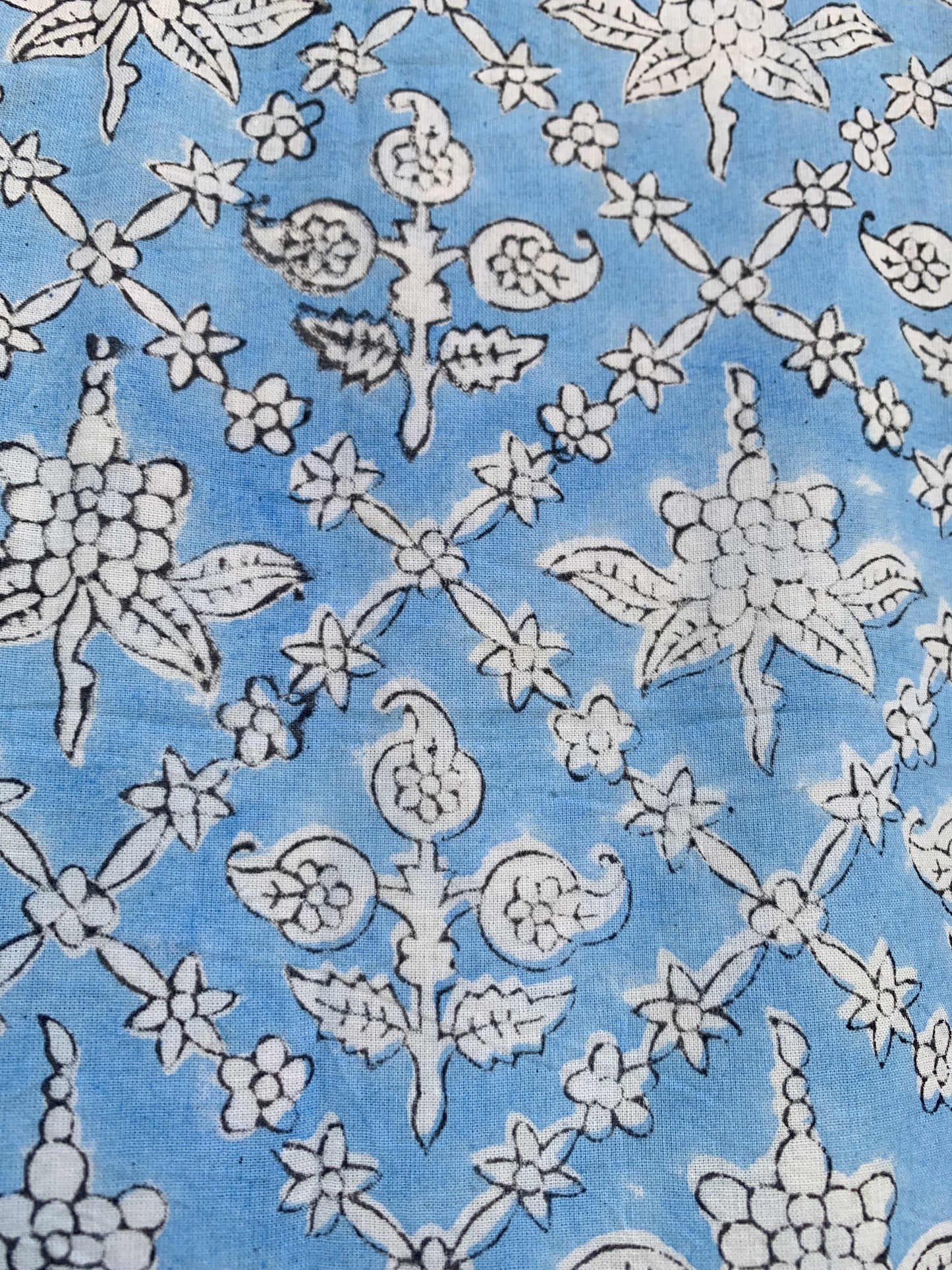 summer cotton blue floral pattern block printed women's maxi dress