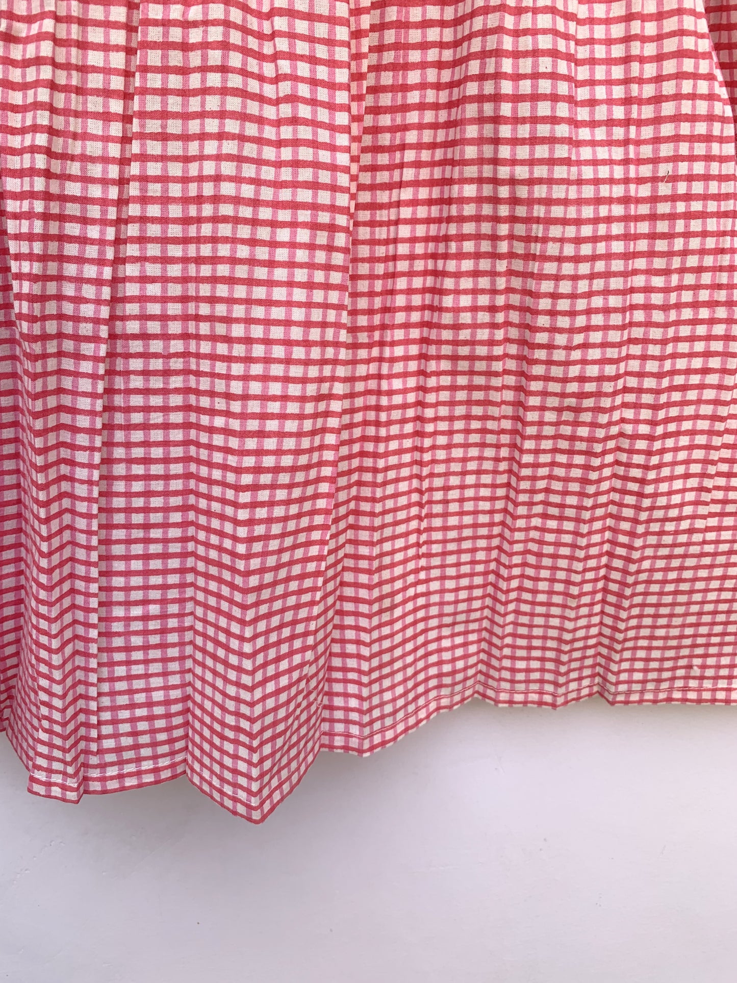 cotton pink checks printed women's long maxi dress - frill collar with belt maxi dress