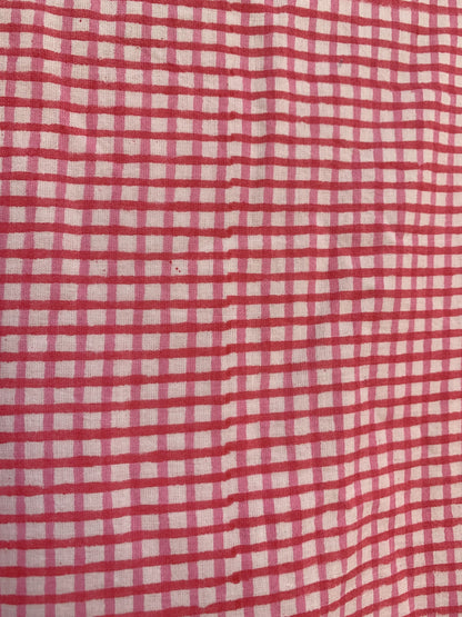 cotton pink checks printed women's long maxi dress - frill collar with belt maxi dress