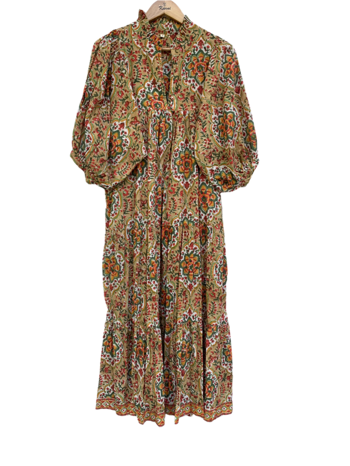 multi colour floral block printed ethnic maxi