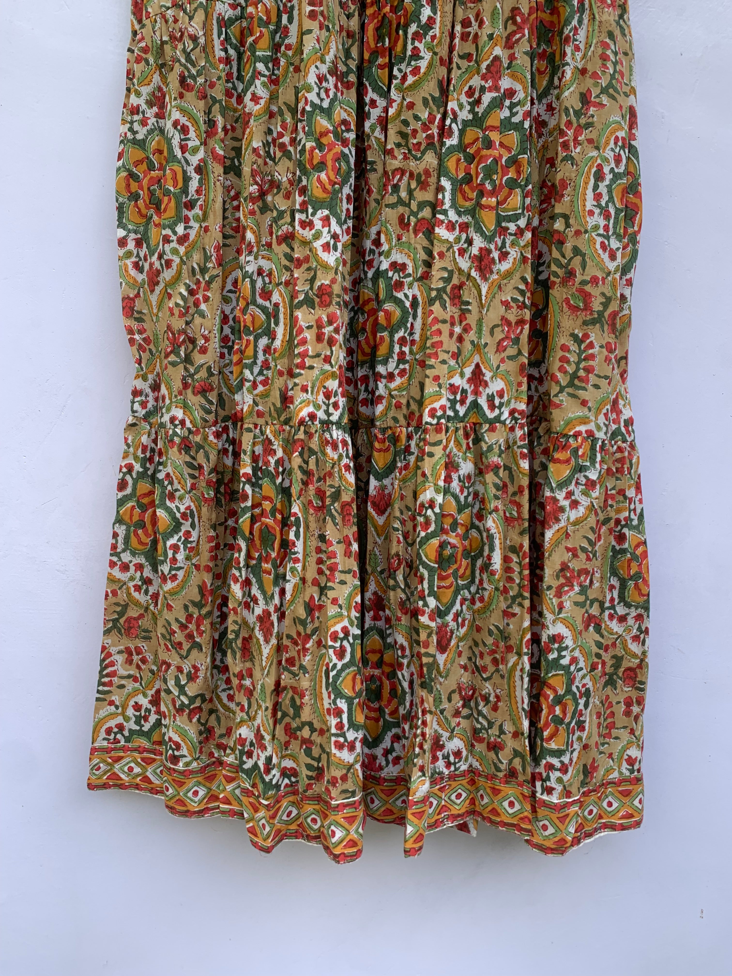 multi colour floral block printed ethnic maxi