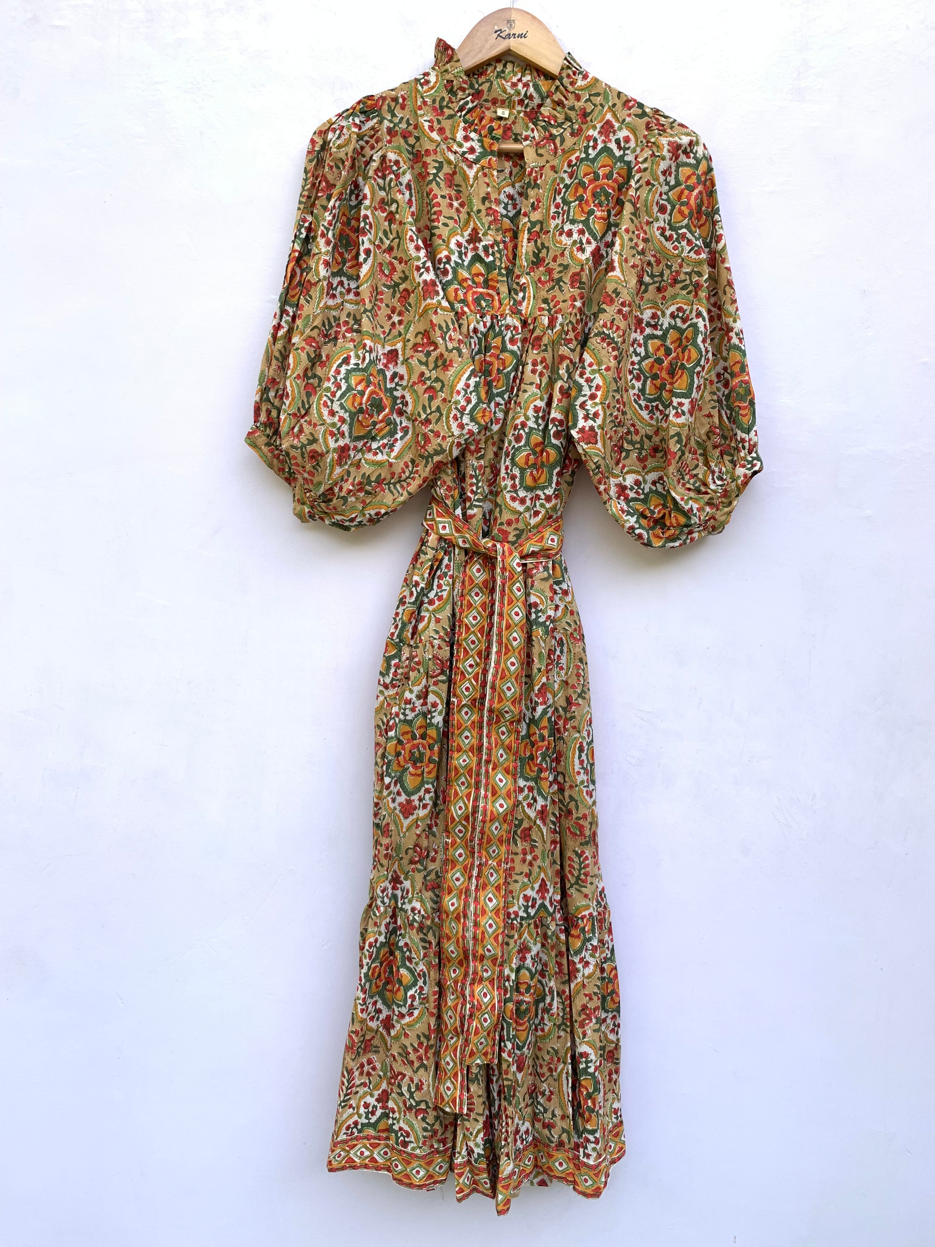 multi colour floral block printed ethnic maxi