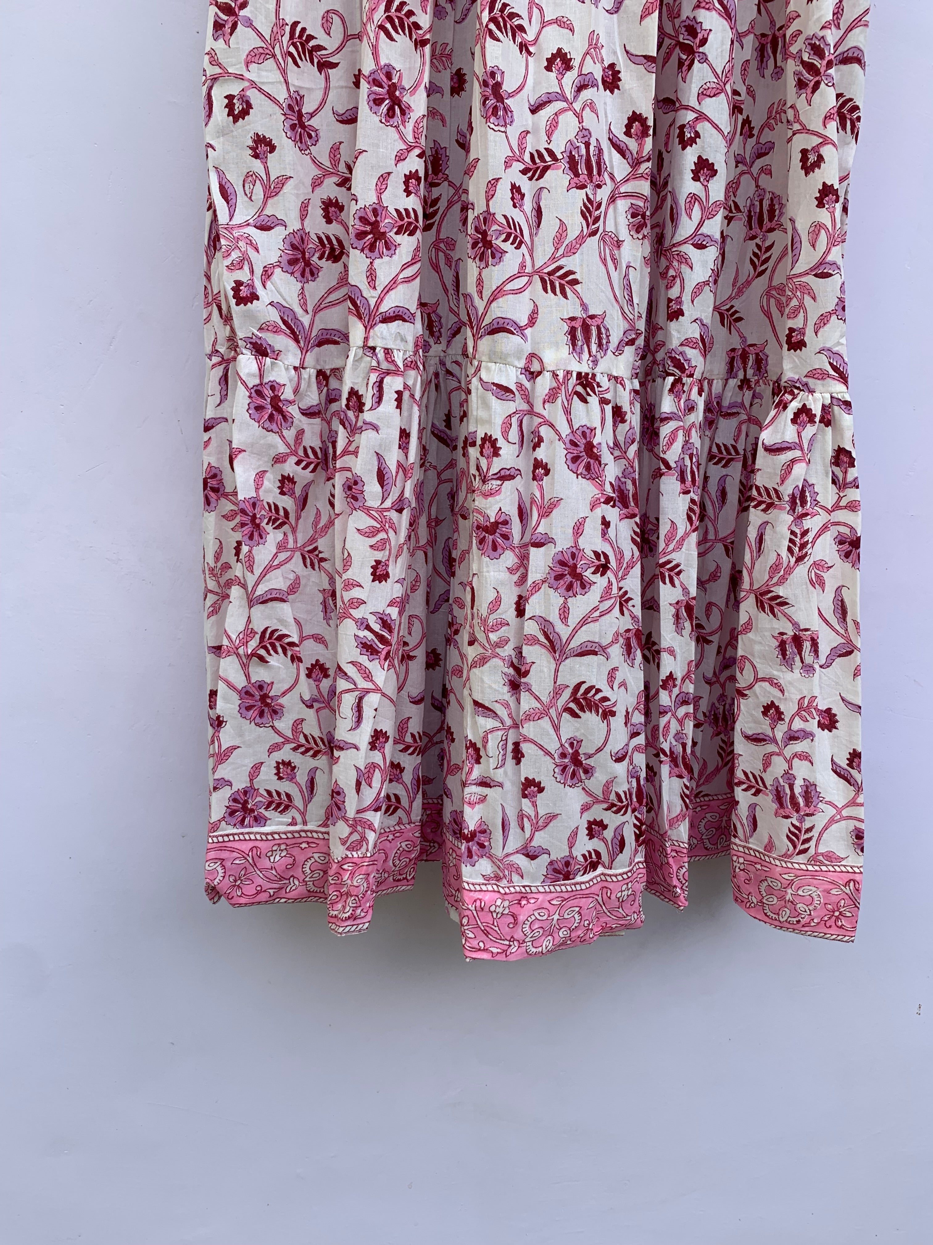 pink veil floral block printed bohemian maxi