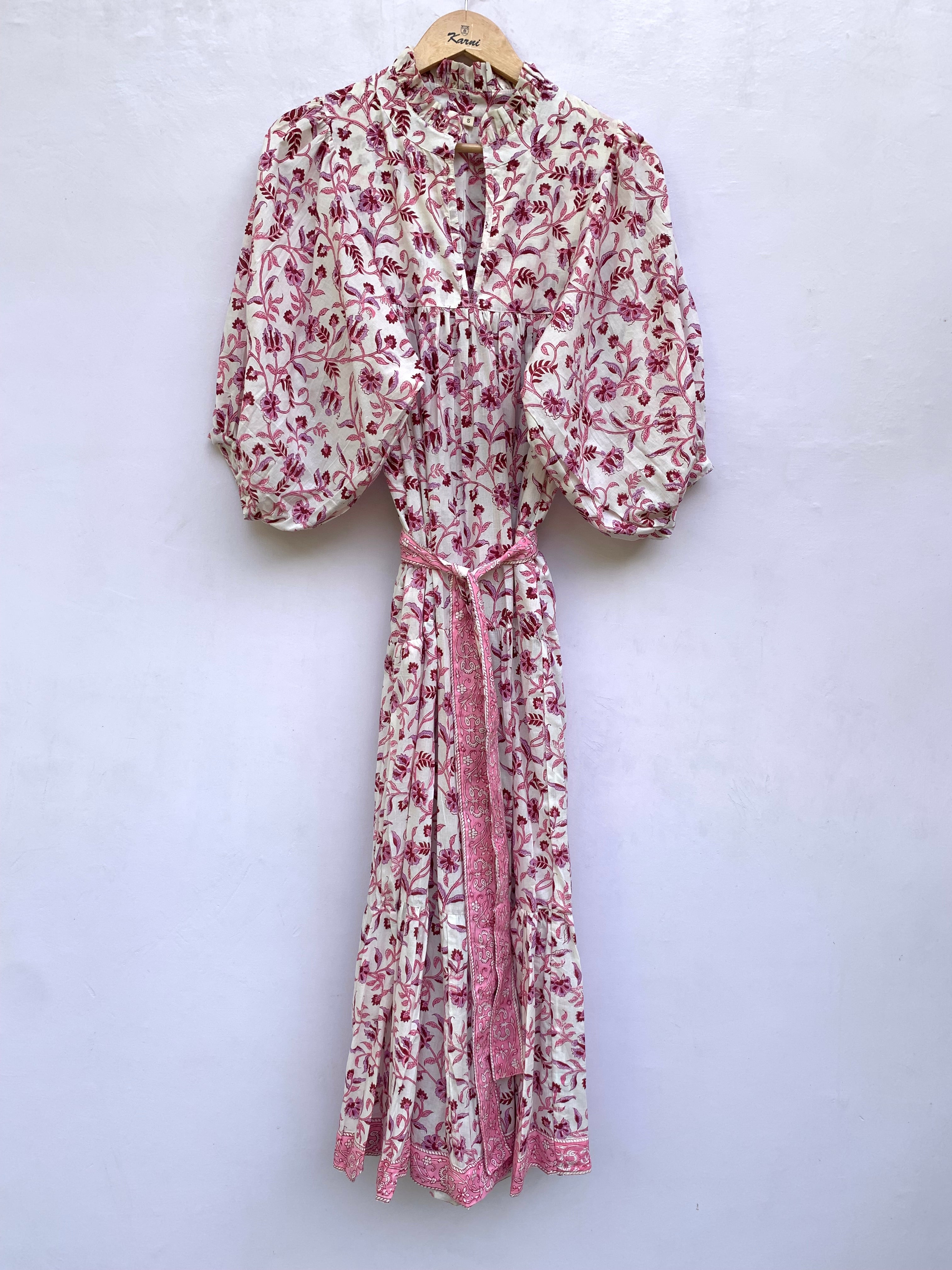 pink veil floral block printed bohemian maxi