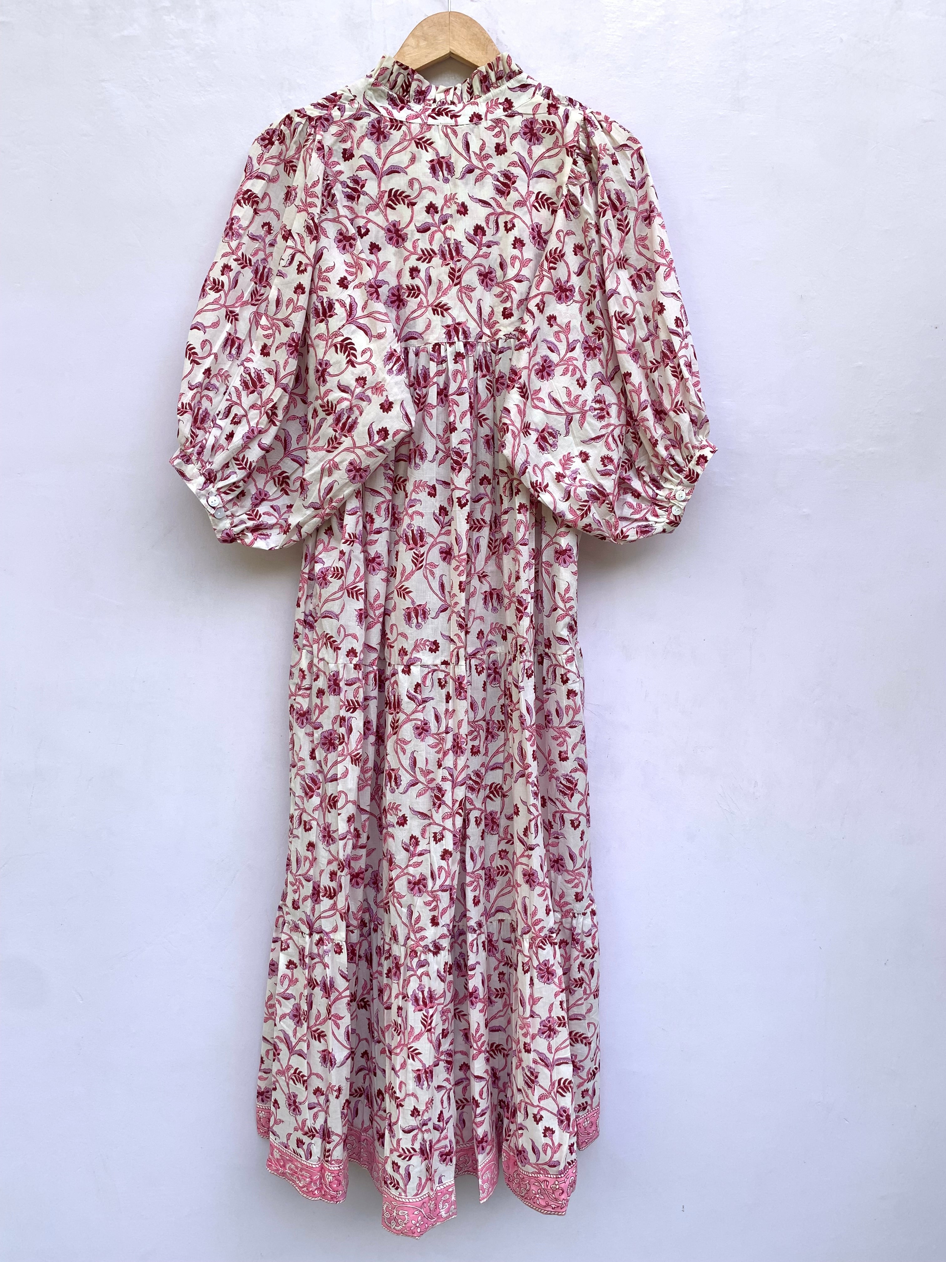 pink veil floral block printed bohemian maxi