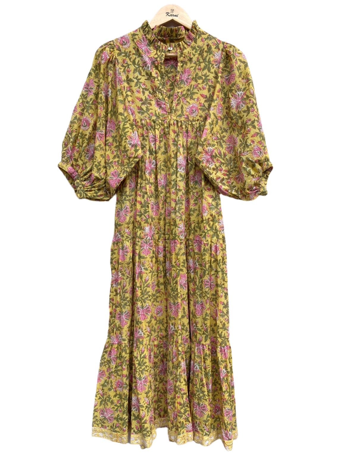 yellow summer floral block printed maxi dress