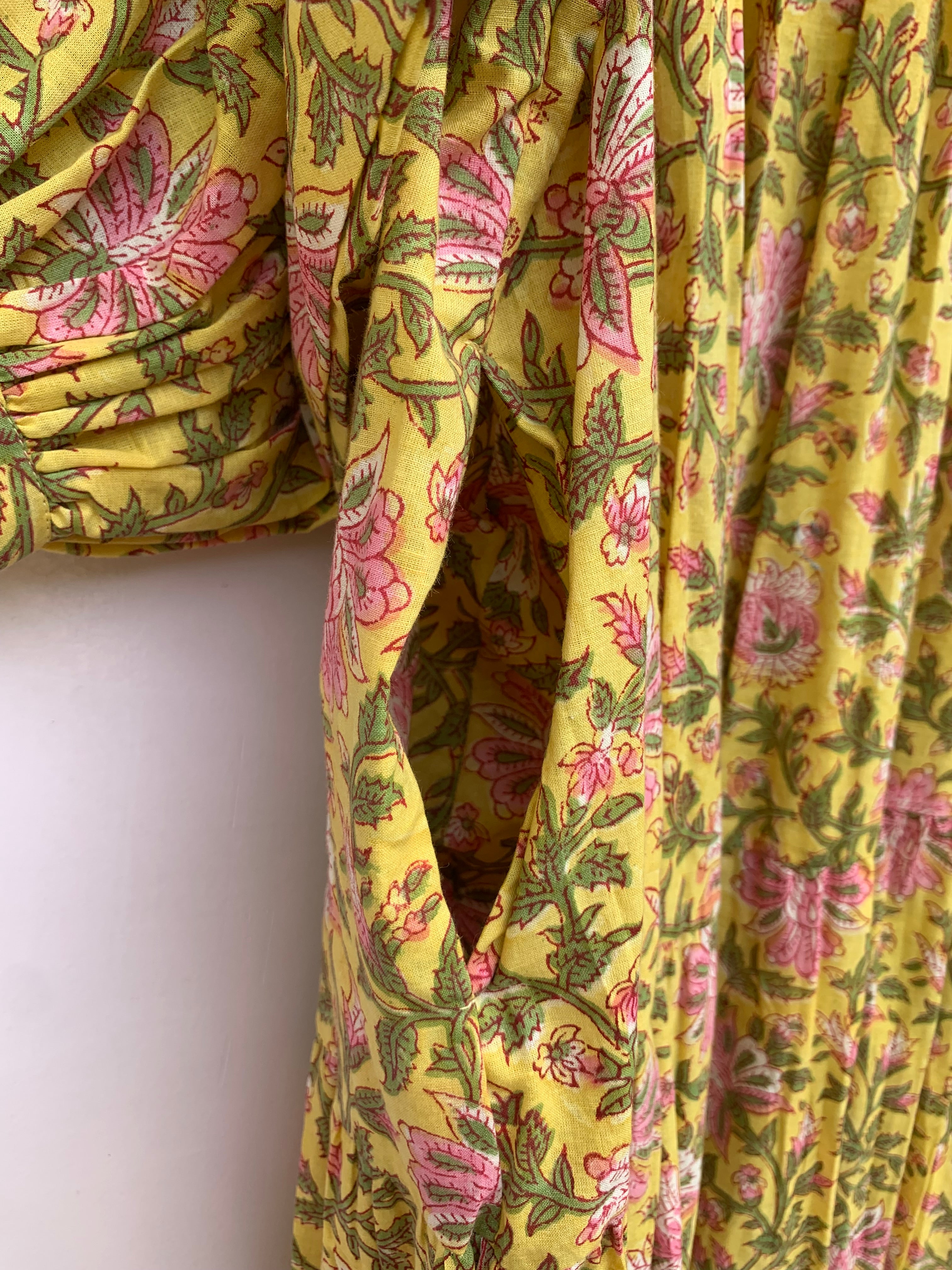 yellow summer floral block printed maxi dress