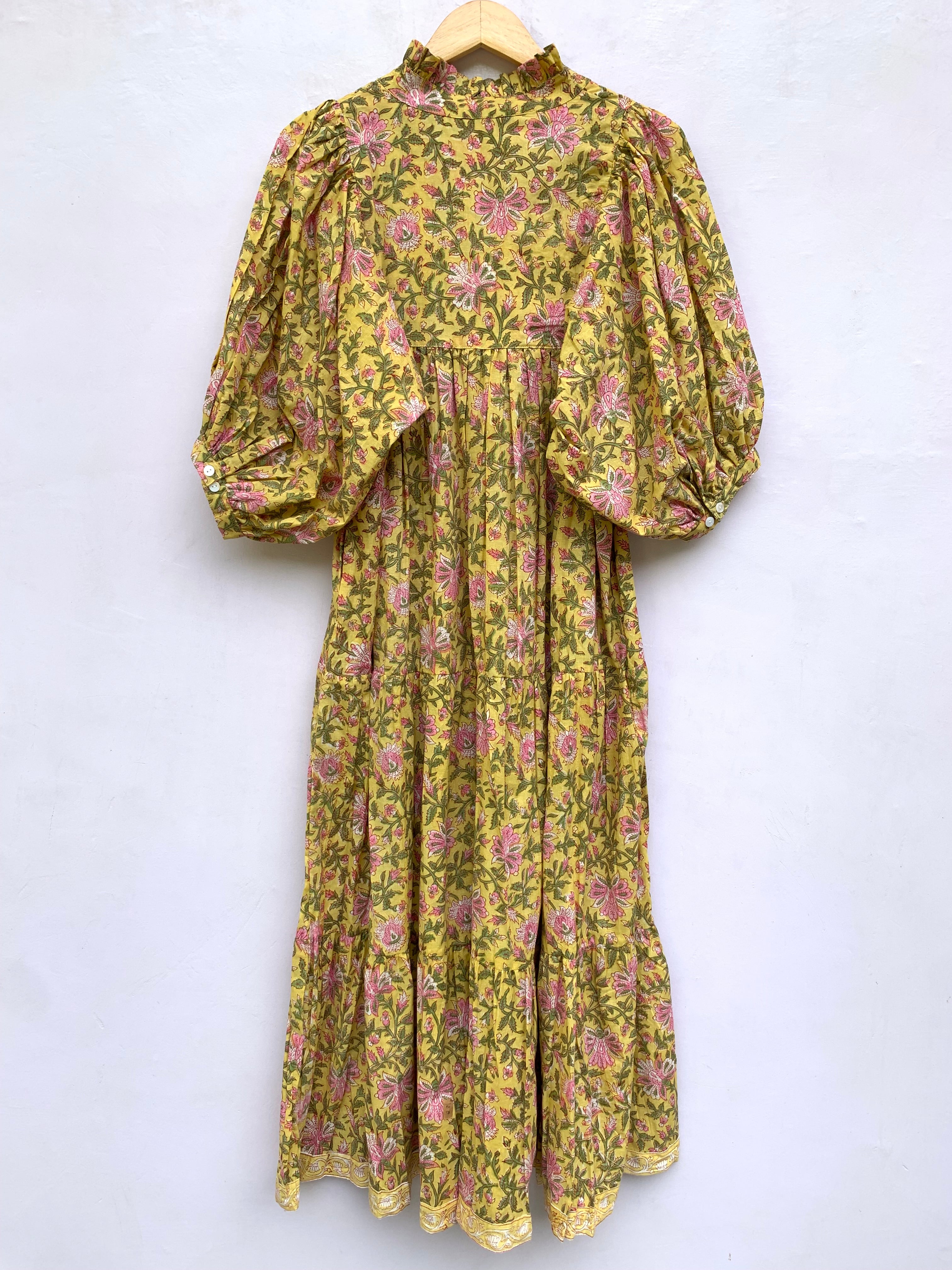 yellow summer floral block printed maxi dress