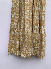 vintage beige block printed floral maxi gown