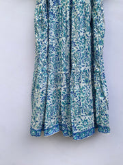 blue floral screen printed caftan maxi dress