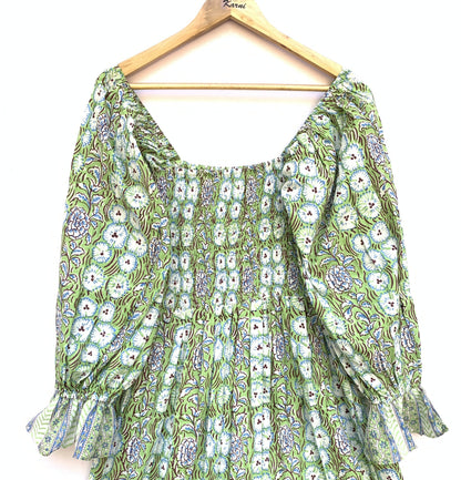 bohemian green plant printed women's maxi dress - long sleeves bobbin maxi