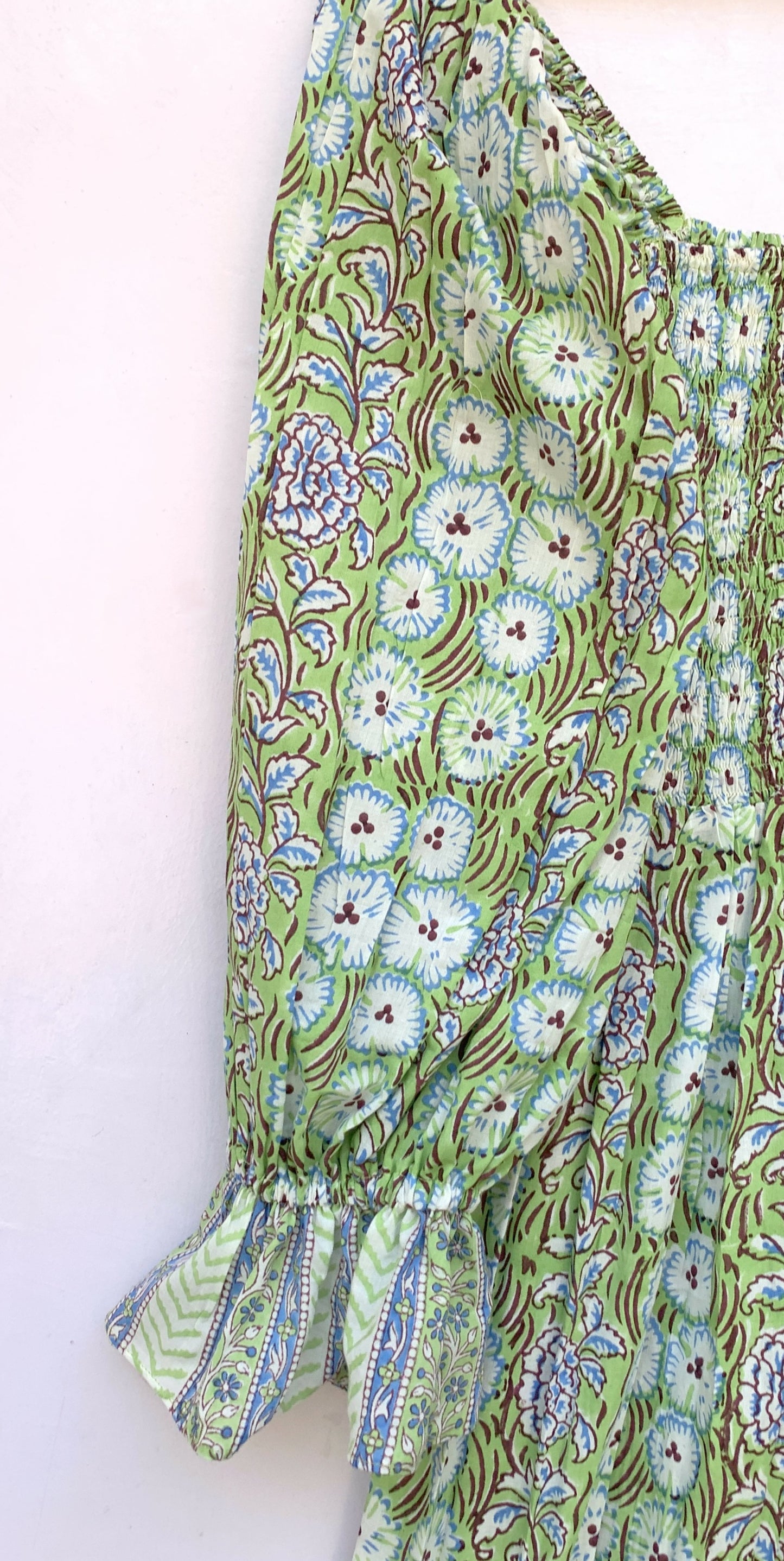 bohemian green plant printed women's maxi dress - long sleeves bobbin maxi
