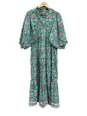 pink marigold floral block printed maxi gown