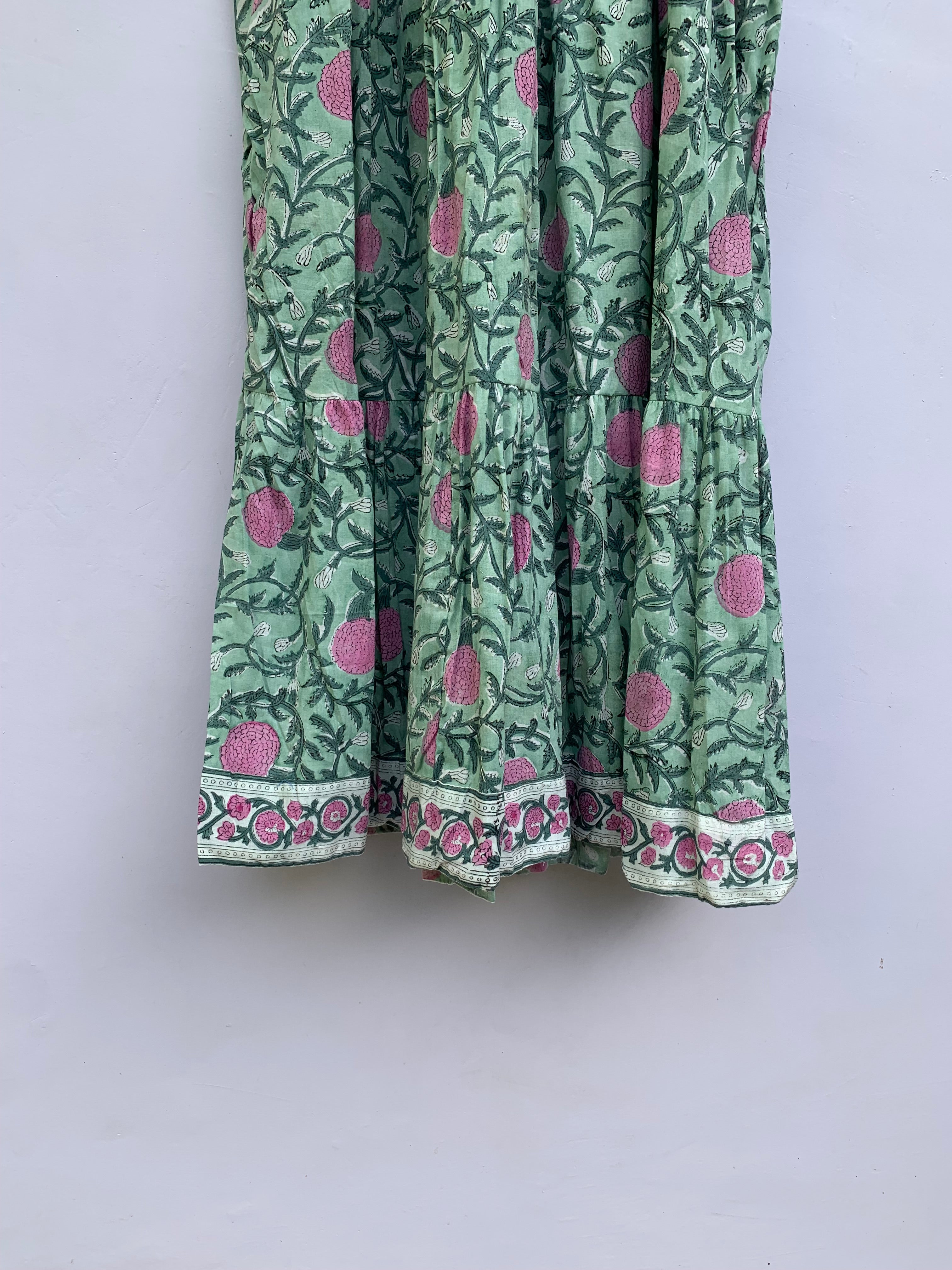 pink marigold floral block printed maxi gown