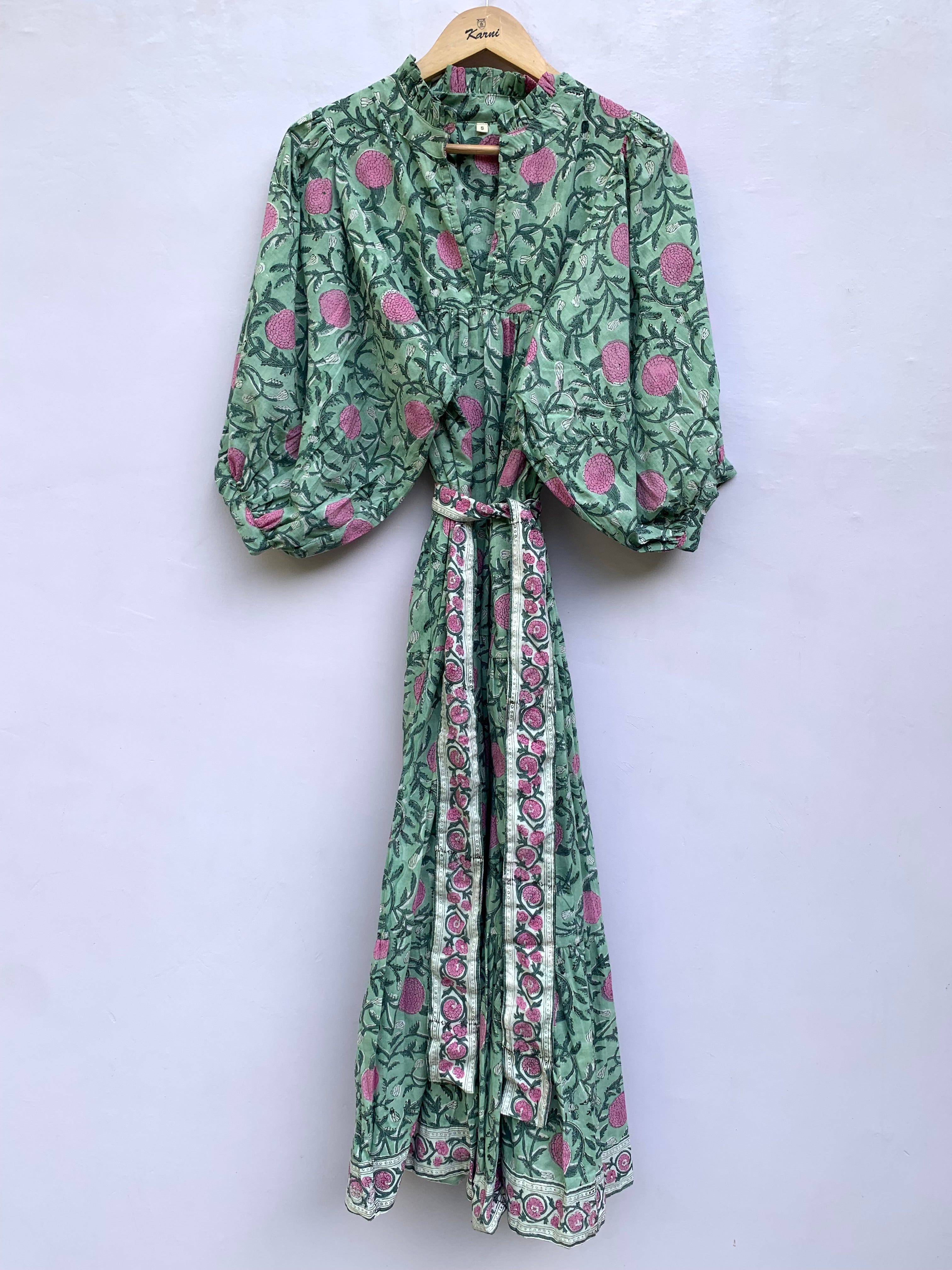 pink marigold floral block printed maxi gown