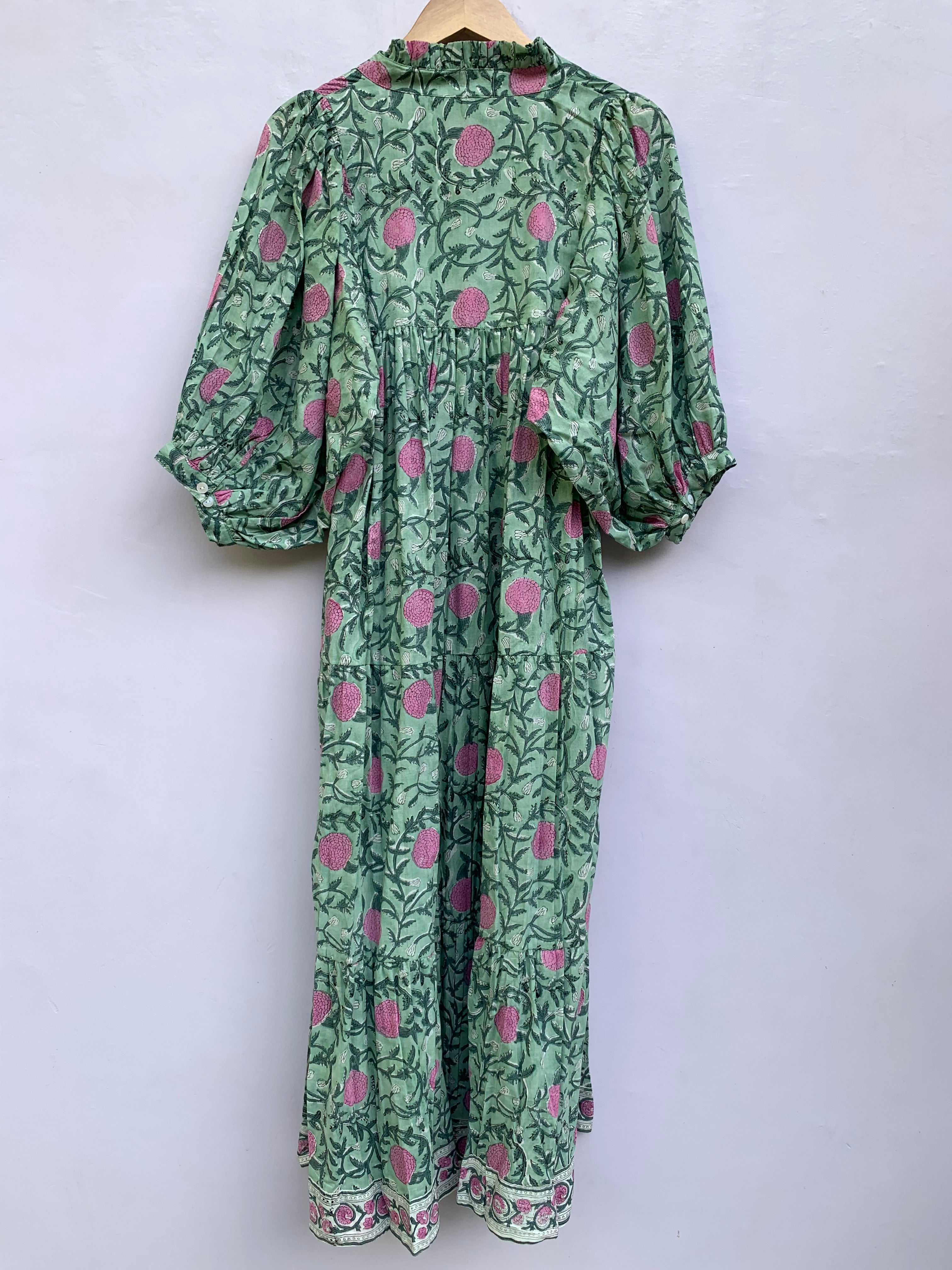 pink marigold floral block printed maxi gown