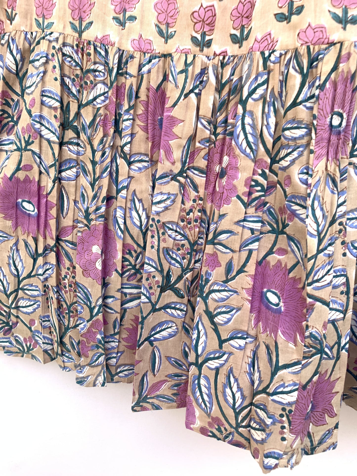 cotton brown multi floral hand block printed women's maxi dress