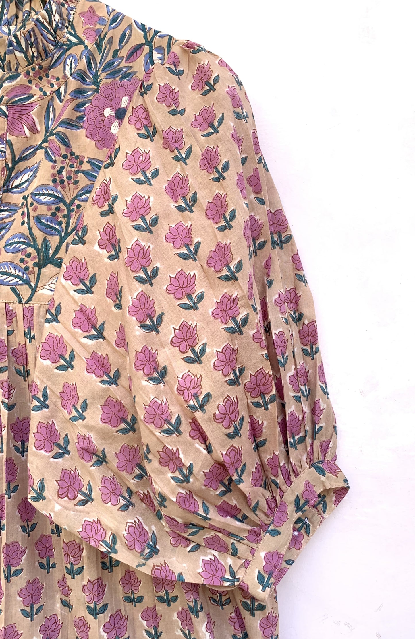cotton brown multi floral hand block printed women's maxi dress