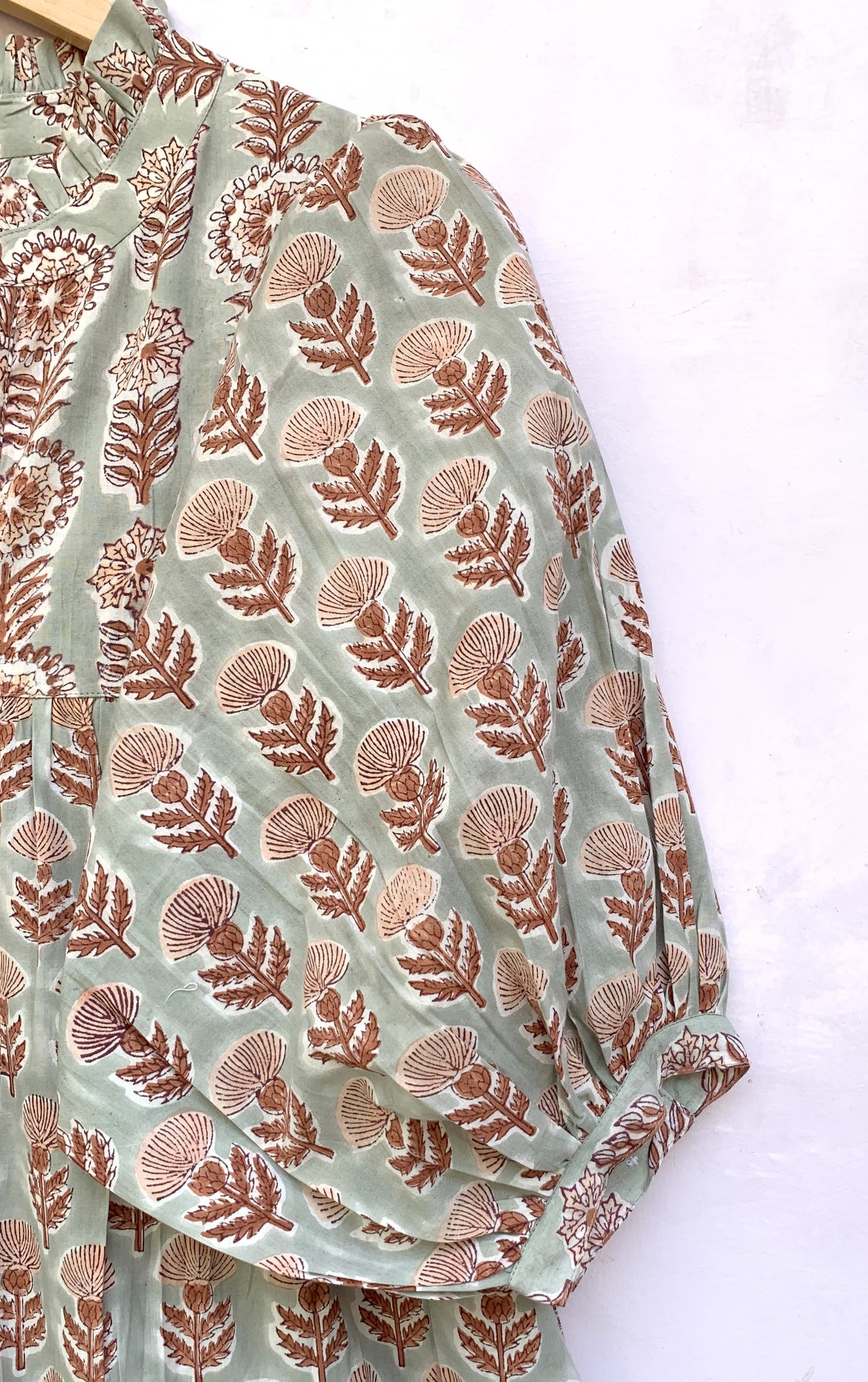 indian gray brown floral block printed women's maxi dress