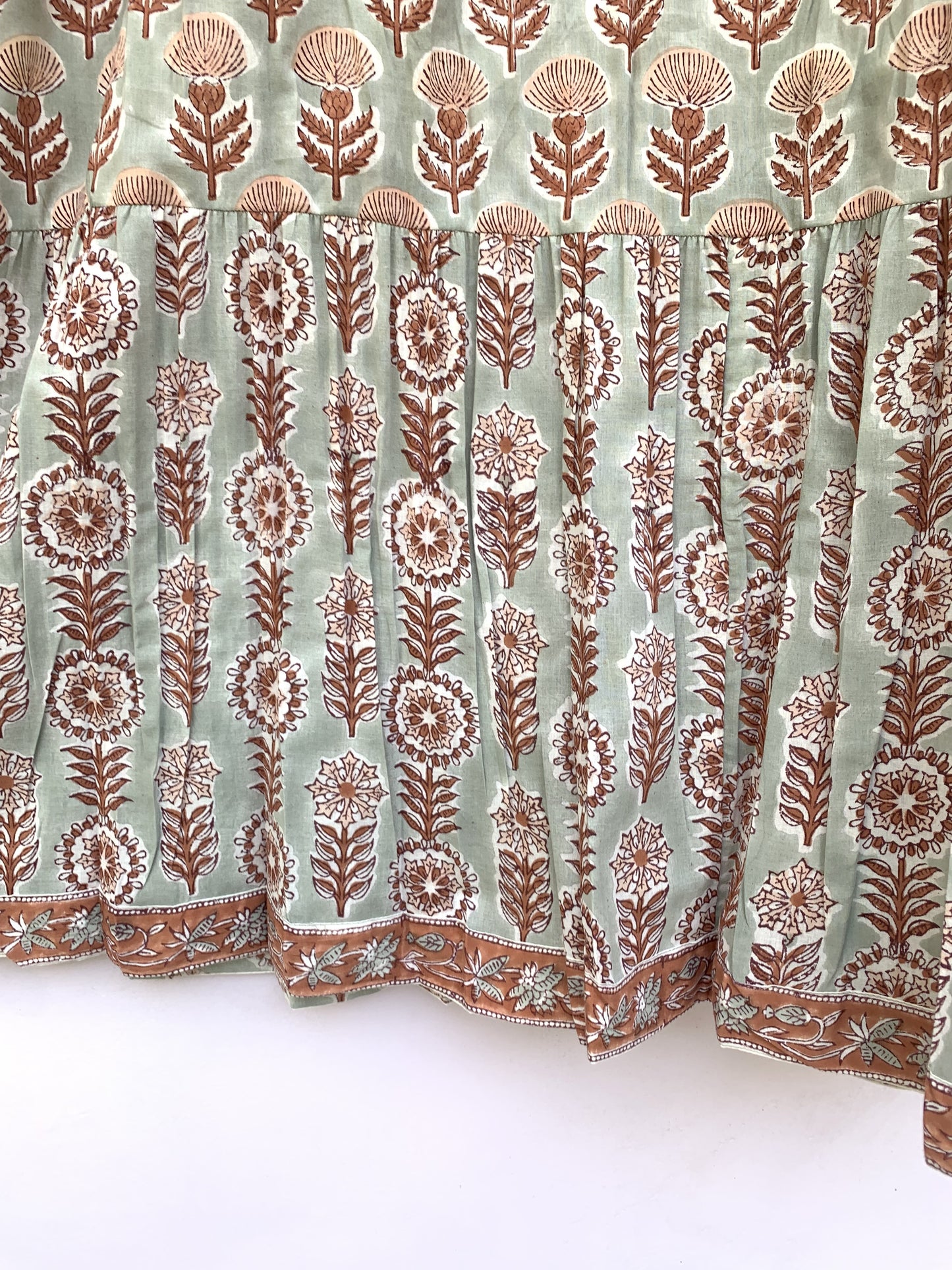 indian gray brown floral block printed women's maxi dress