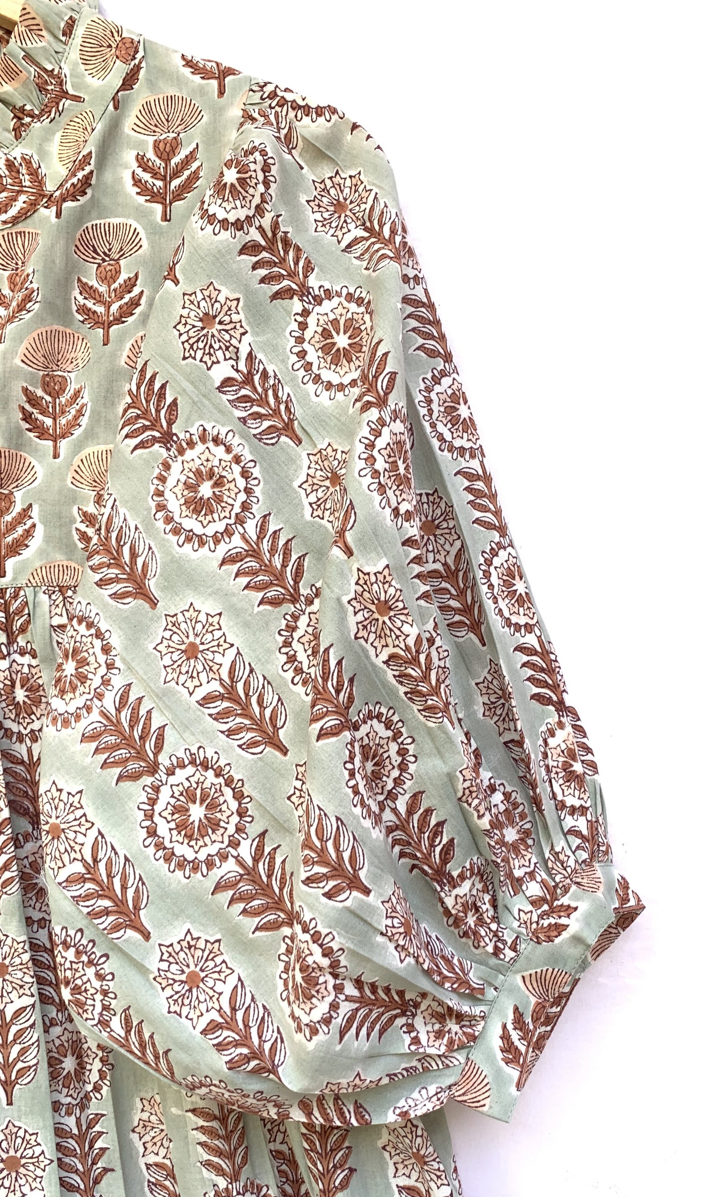 indian gray brown floral hand block printed women's maxi dress