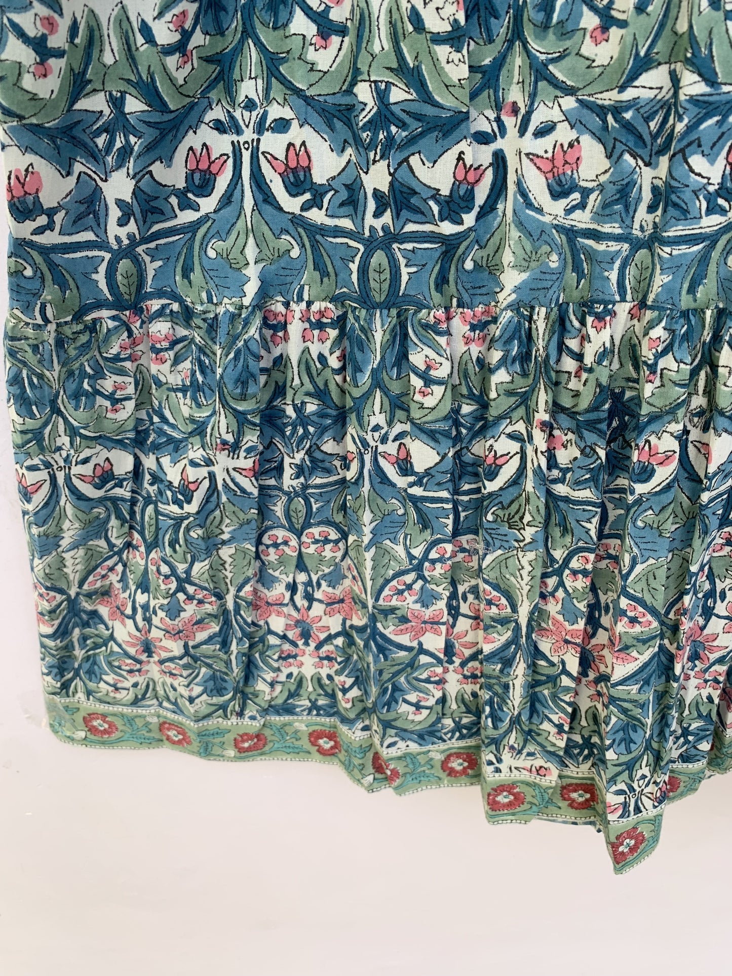 cotton green red floral hand block printed women's maxi dress