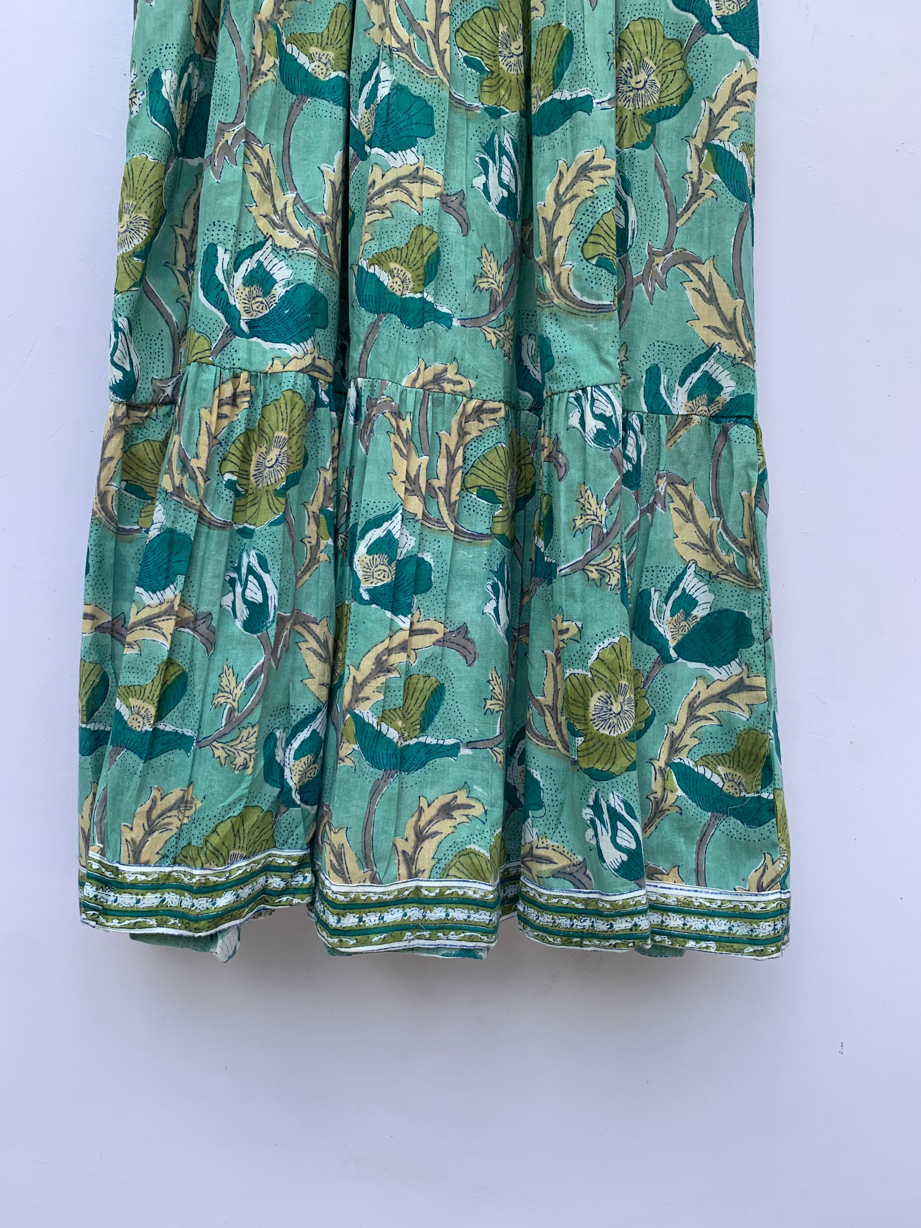 green daffodil floral block printed maxi dress